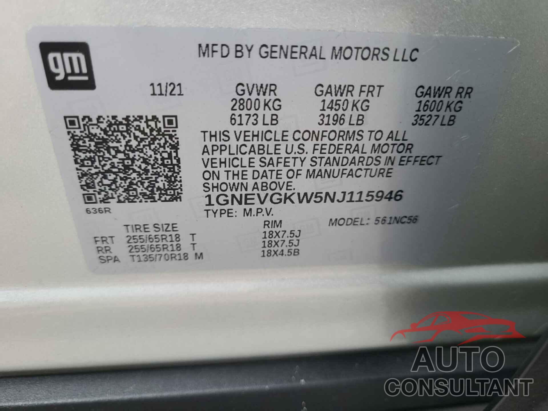 CHEVROLET TRAVERSE 2022 - 1GNEVGKW5NJ115946