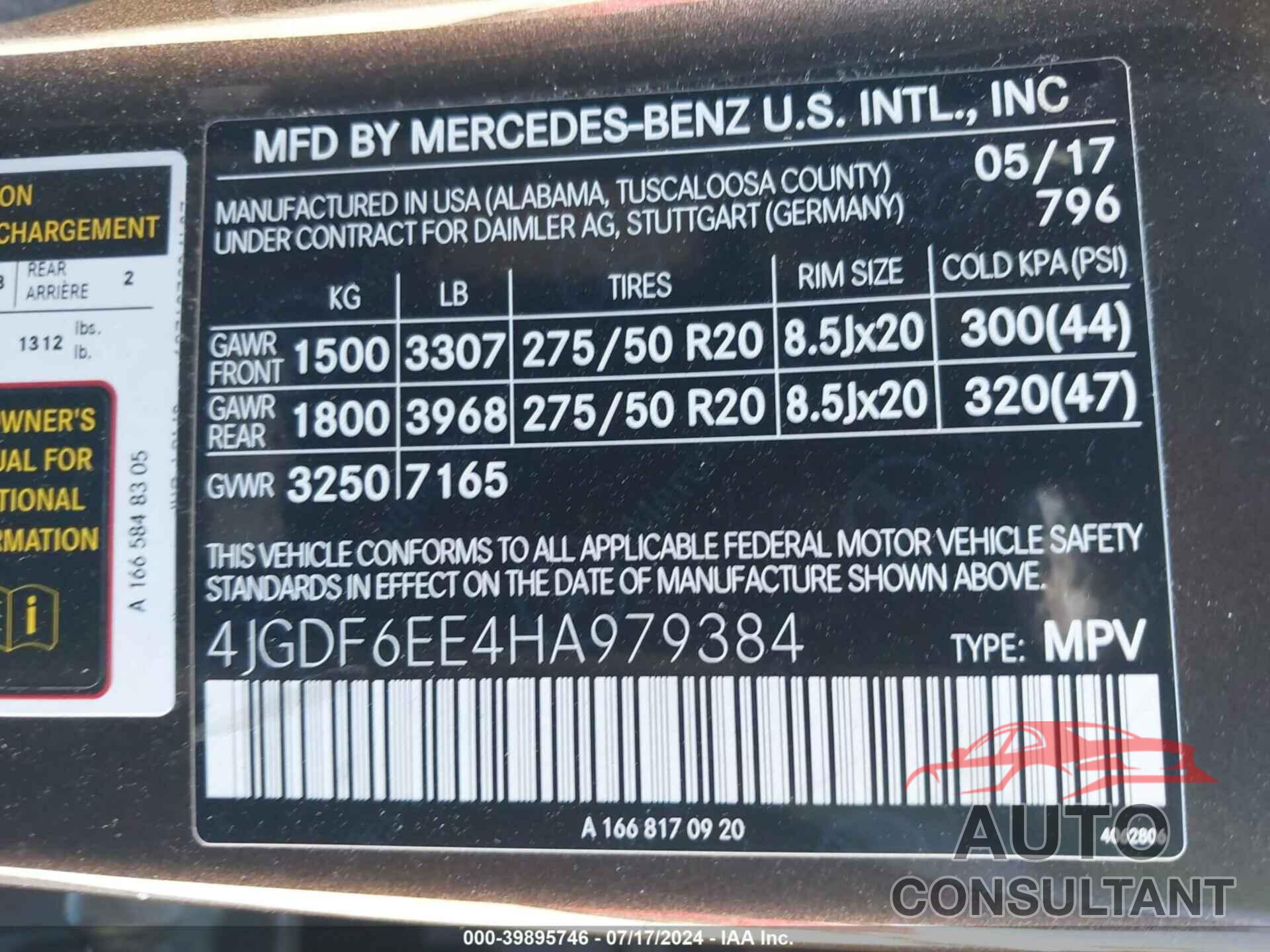 MERCEDES-BENZ GLS 450 2017 - 4JGDF6EE4HA979384