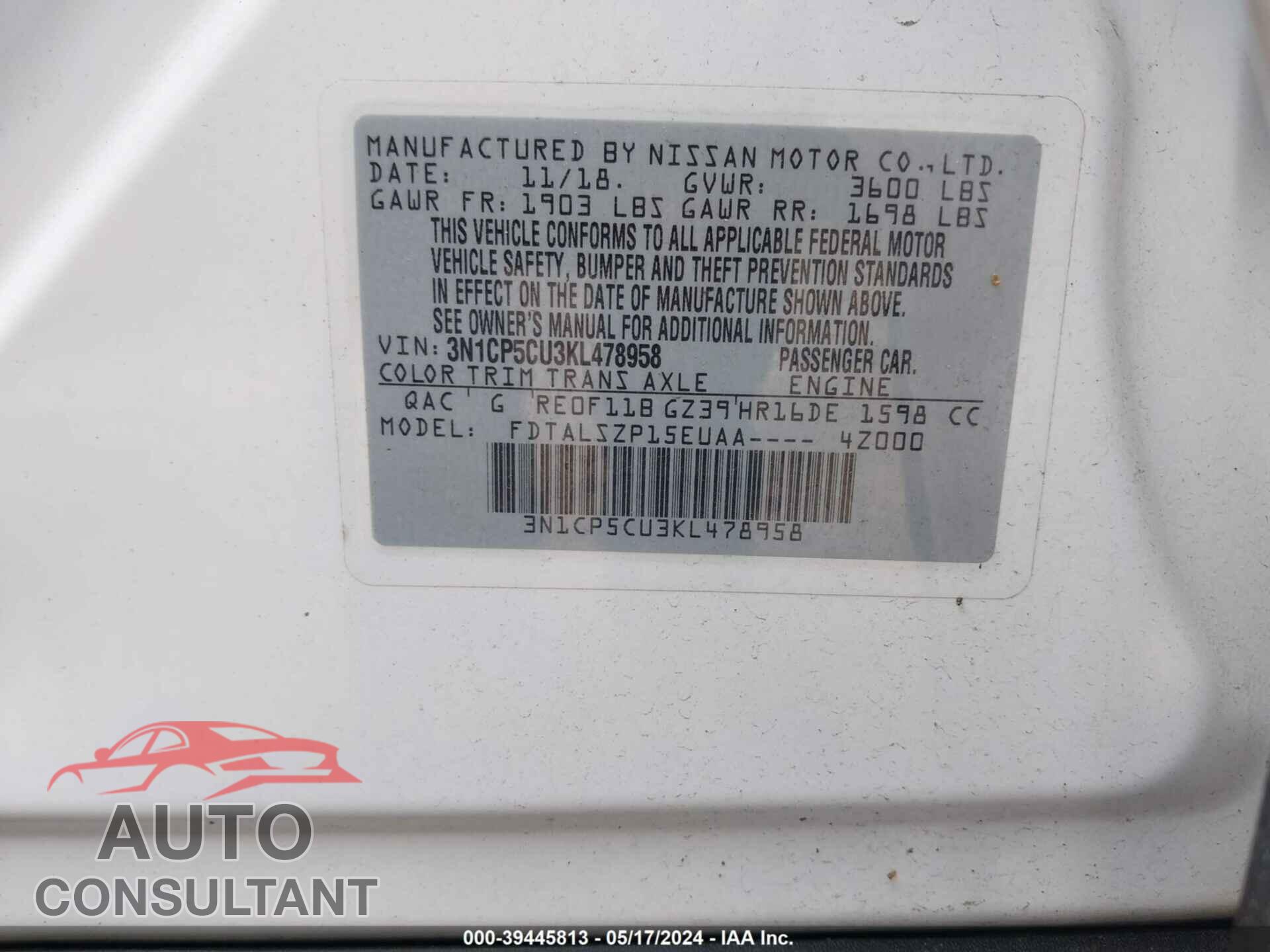 NISSAN KICKS 2019 - 3N1CP5CU3KL478958