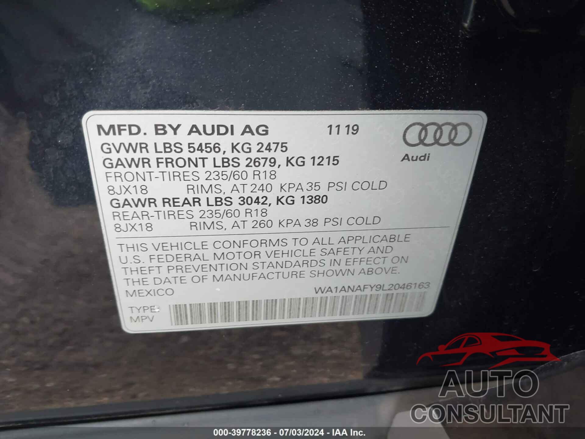 AUDI Q5 2020 - WA1ANAFY9L2046163