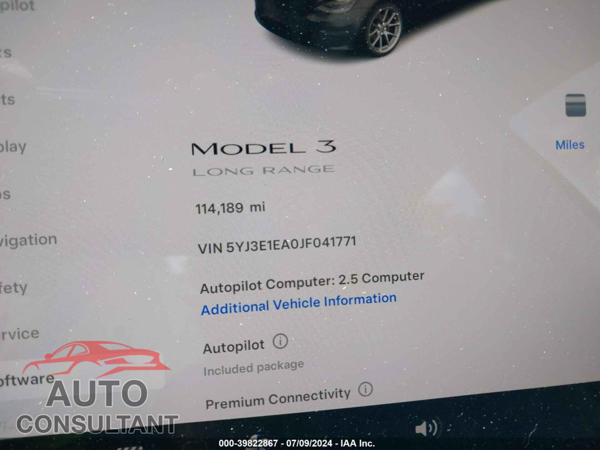 TESLA MODEL 3 2018 - 5YJ3E1EA0JF041771