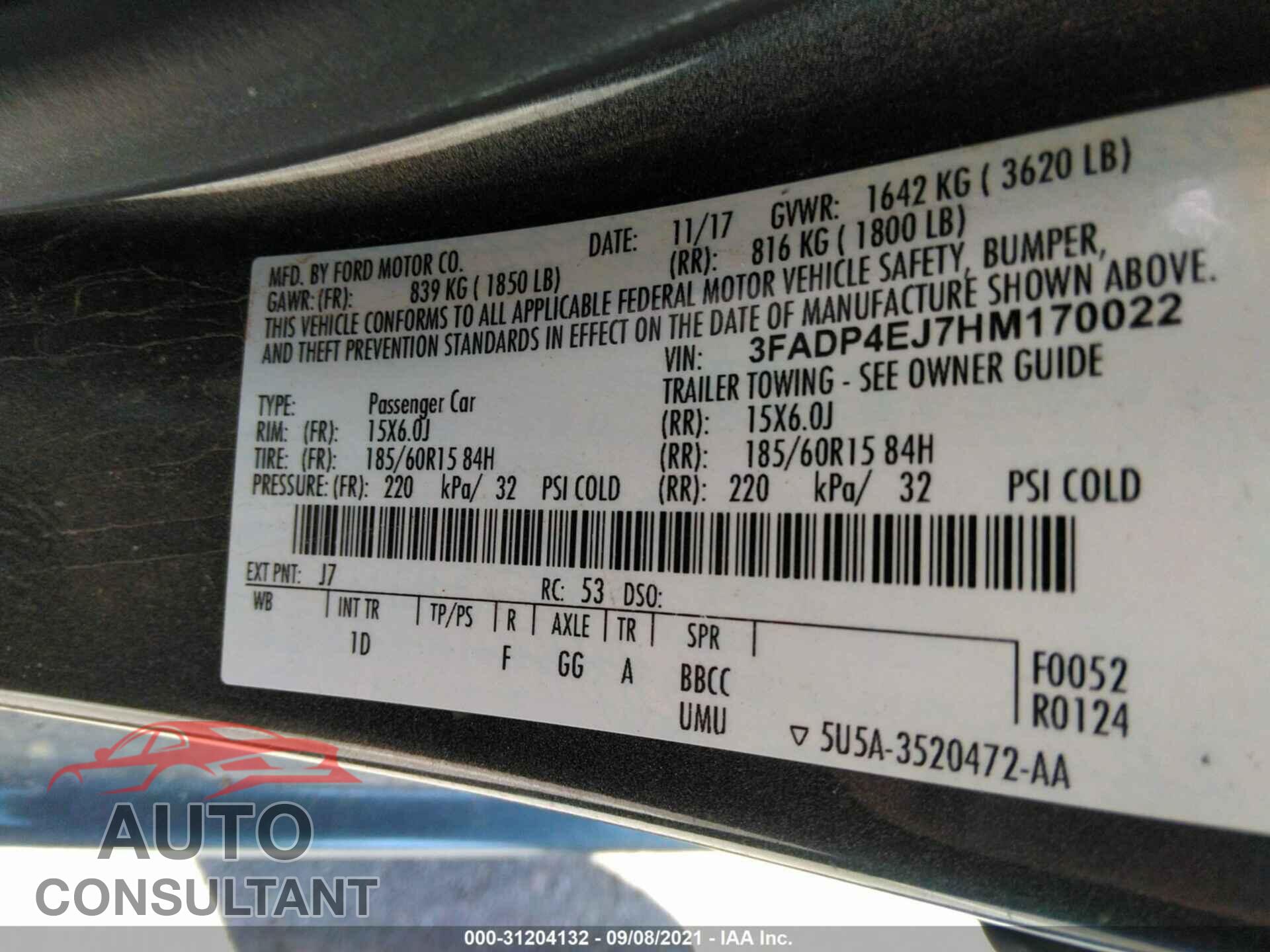 FORD FIESTA 2017 - 3FADP4EJ7HM170022
