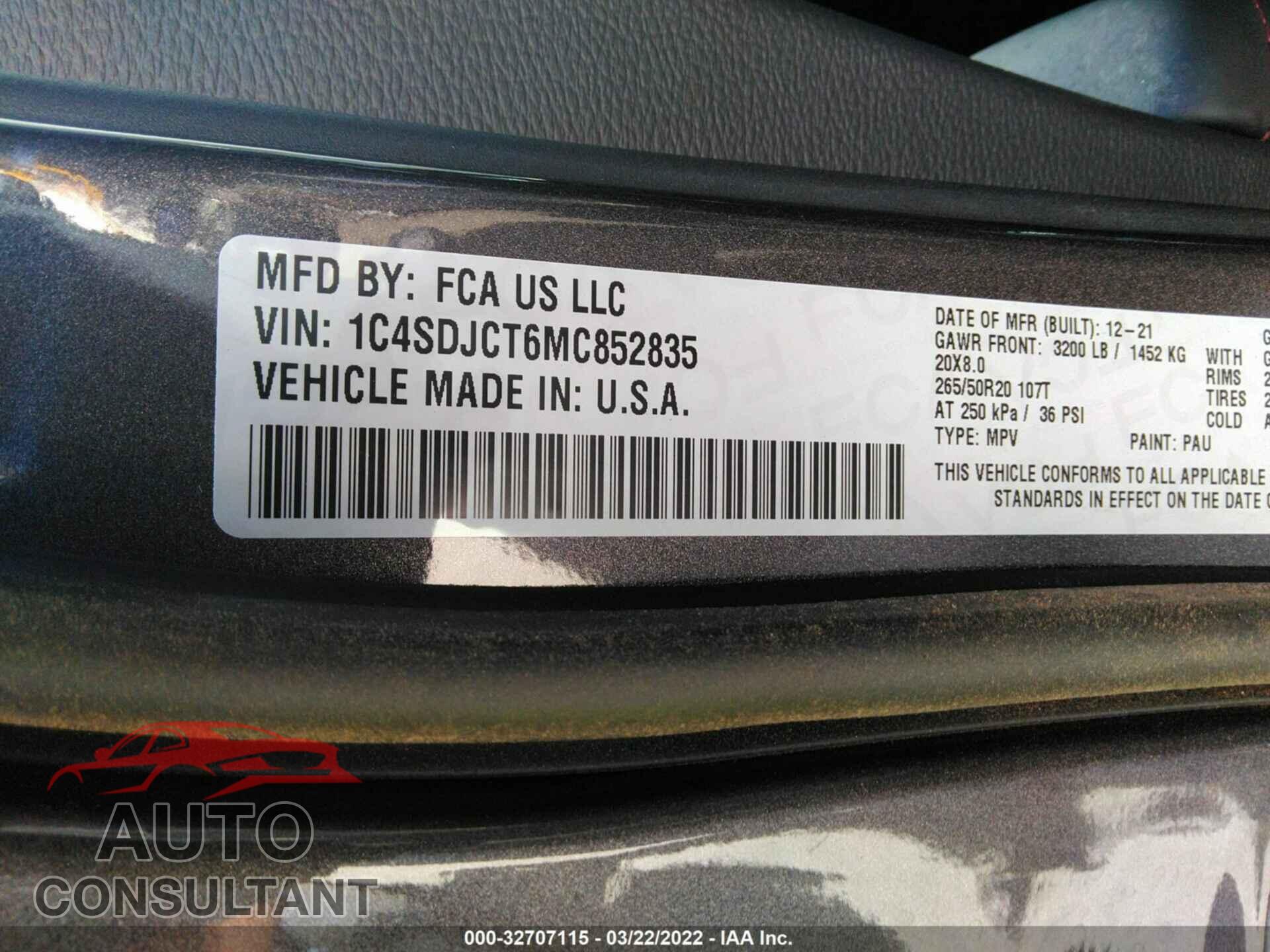 DODGE DURANGO 2021 - 1C4SDJCT6MC852835