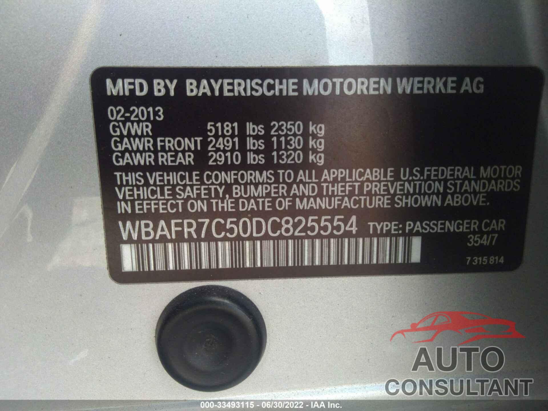 BMW 5 SERIES 2013 - WBAFR7C50DC825554