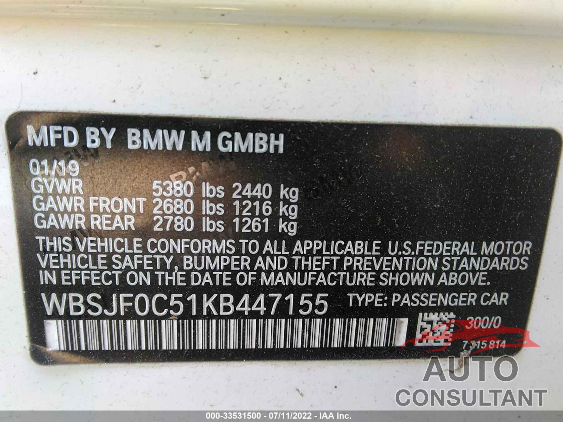 BMW M5 2019 - WBSJF0C51KB447155