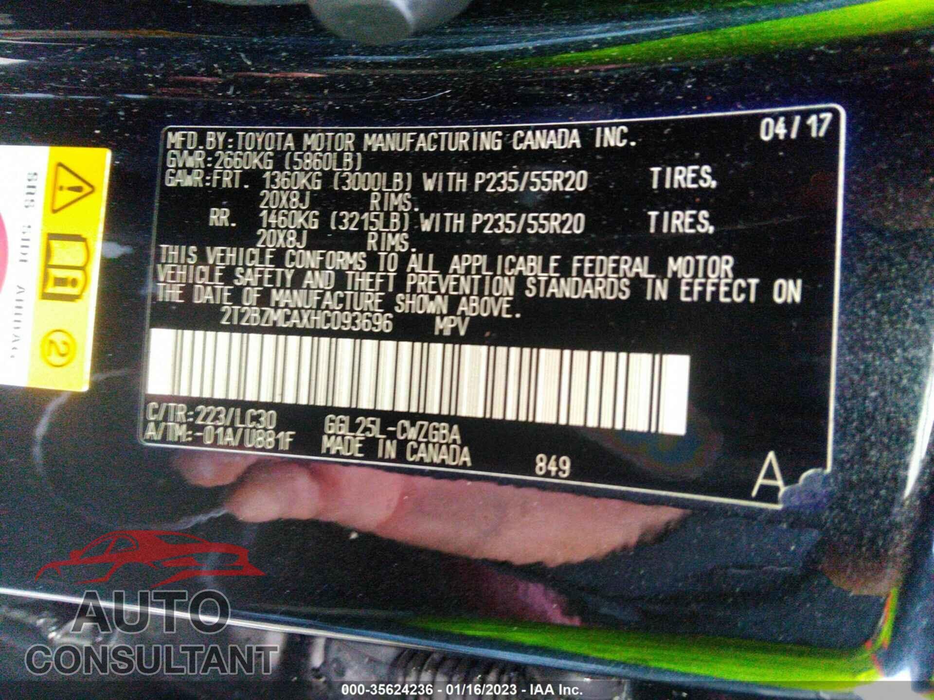 LEXUS RX 2017 - 2T2BZMCAXHC093696