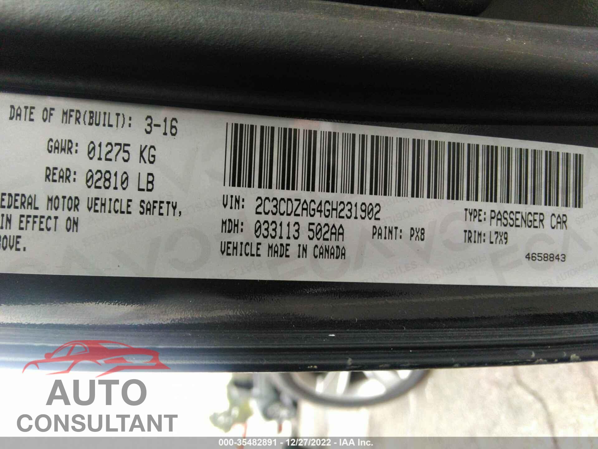 DODGE CHALLENGER 2016 - 2C3CDZAG4GH231902