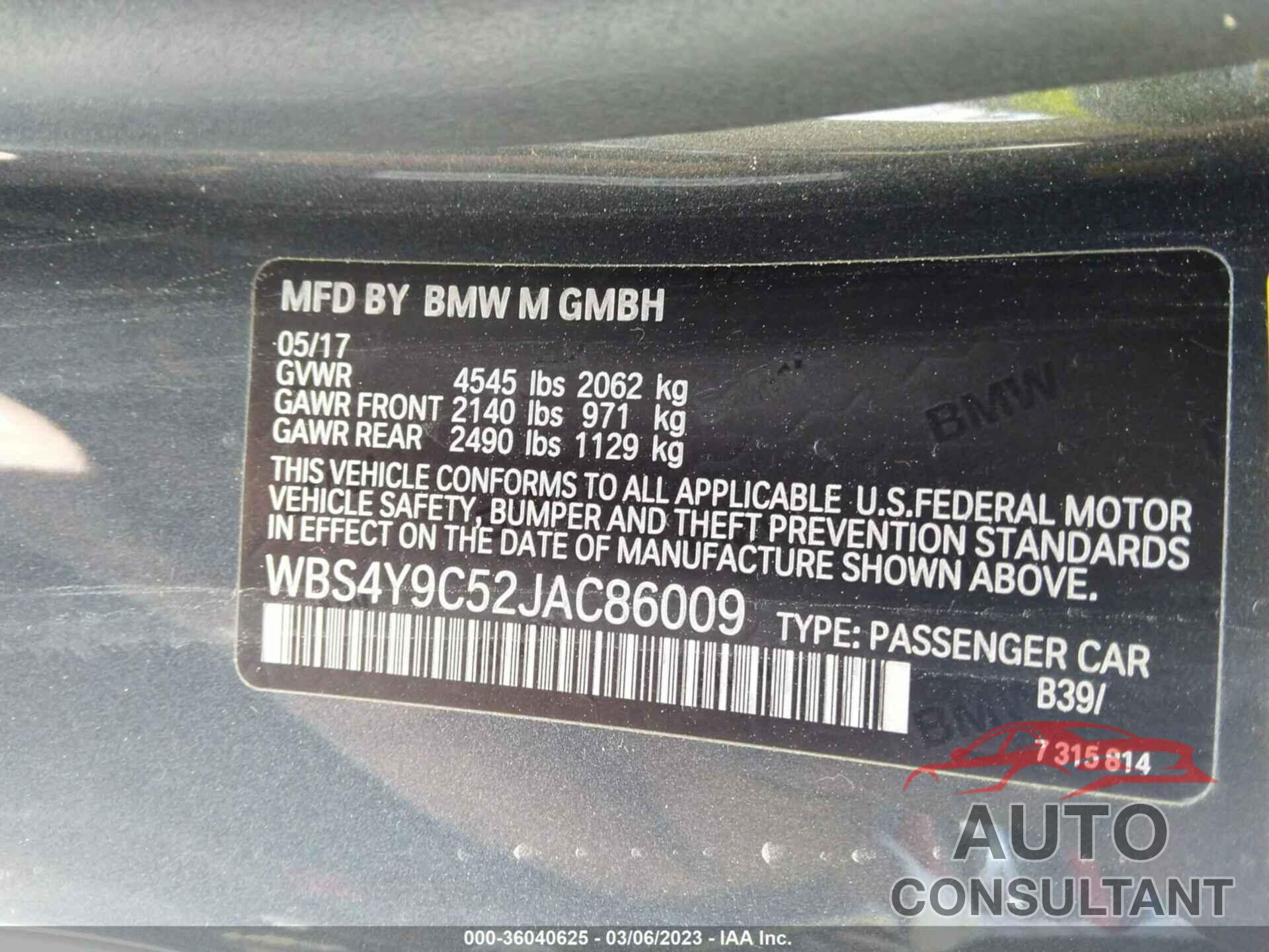 BMW M4 2018 - WBS4Y9C52JAC86009