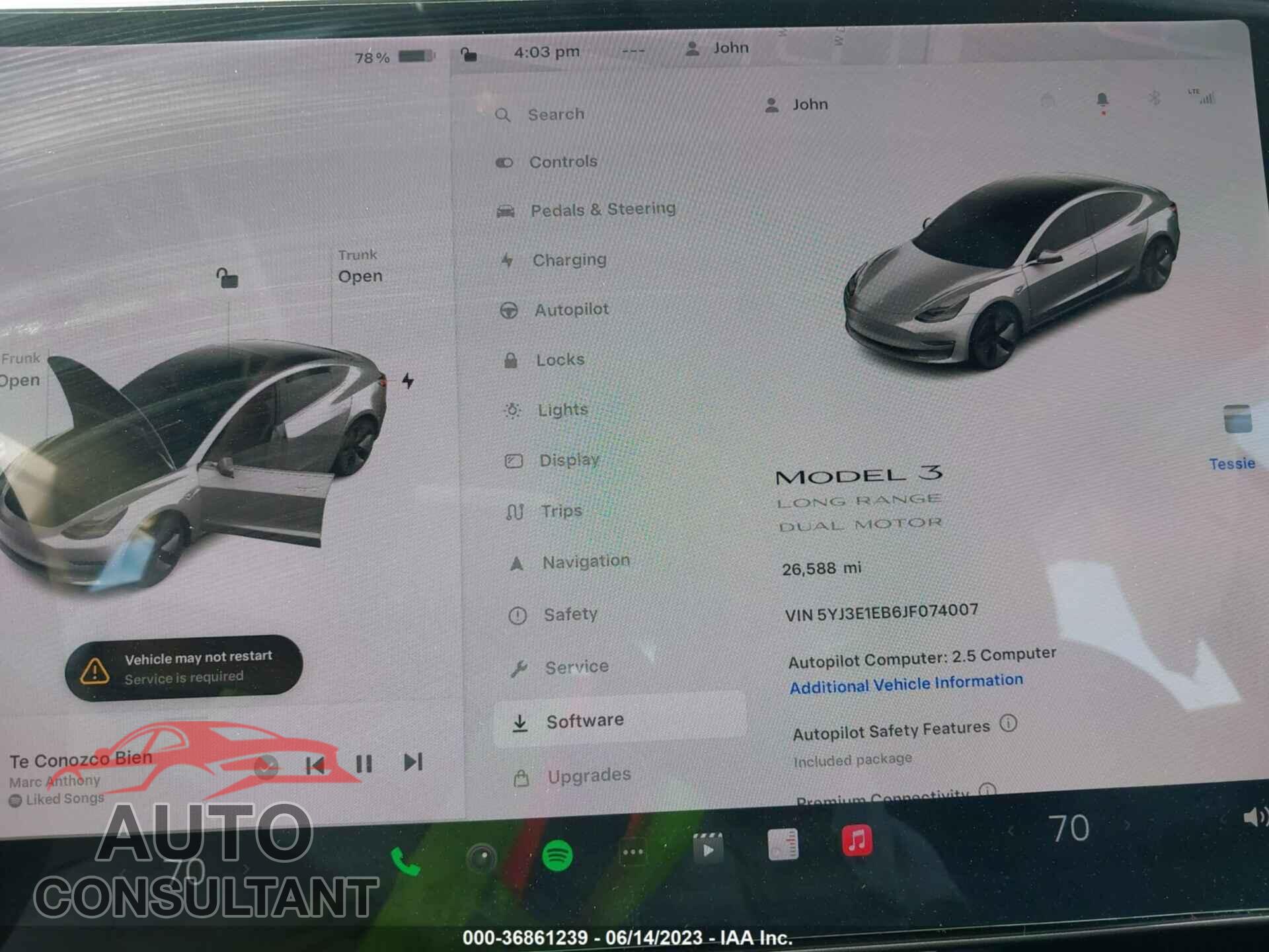 TESLA MODEL 3 2018 - 5YJ3E1EB6JF074007