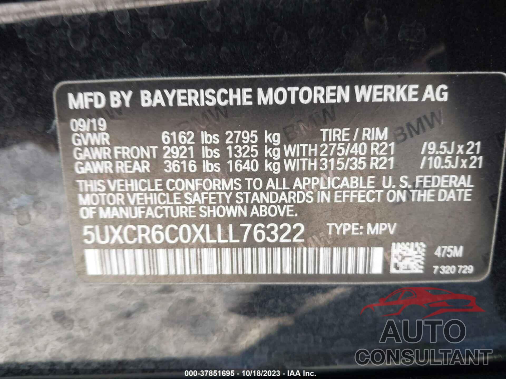BMW X5 2020 - 5UXCR6C0XLLL76322