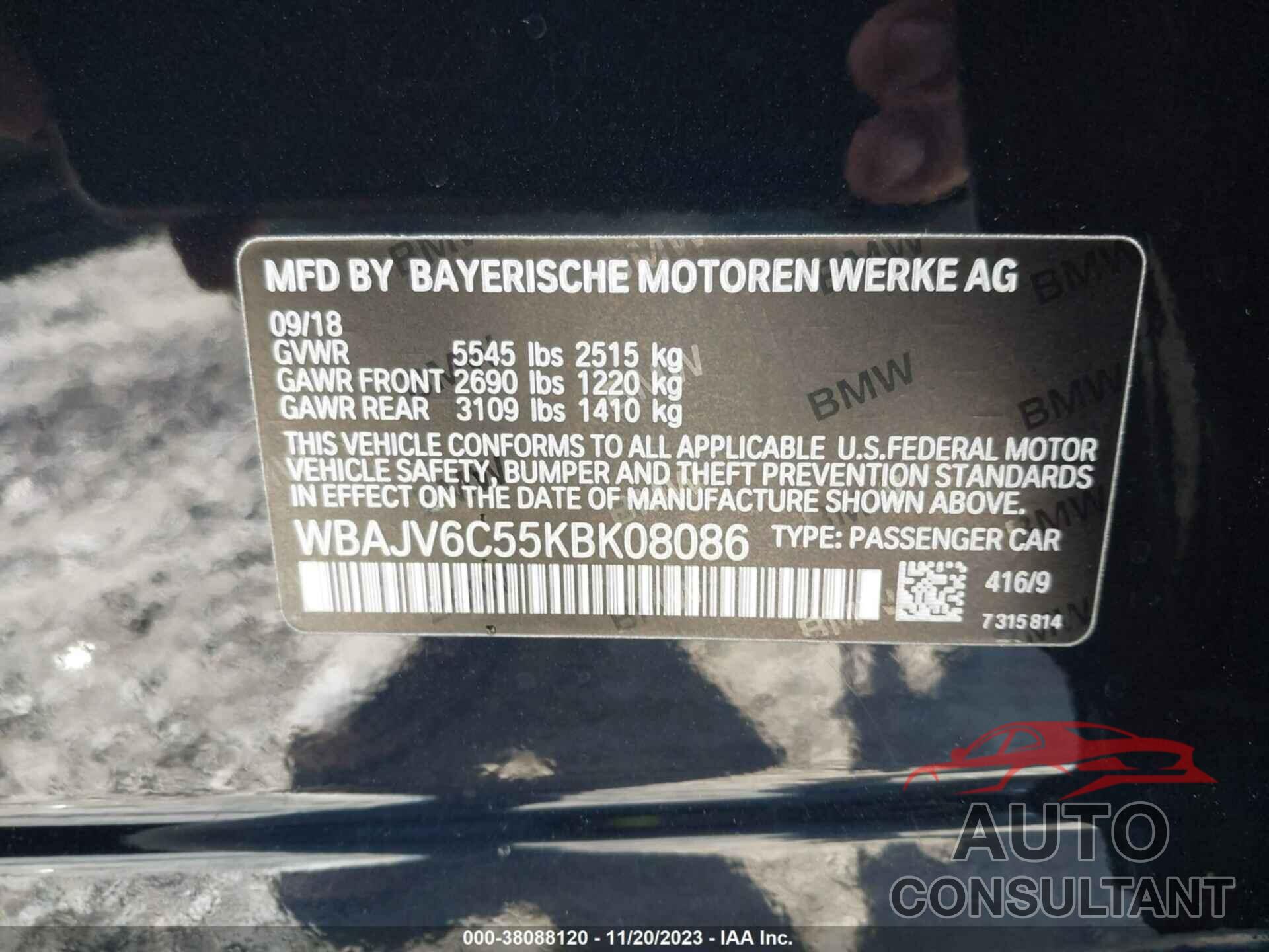 BMW 640I GRAN TURISMO 2019 - WBAJV6C55KBK08086