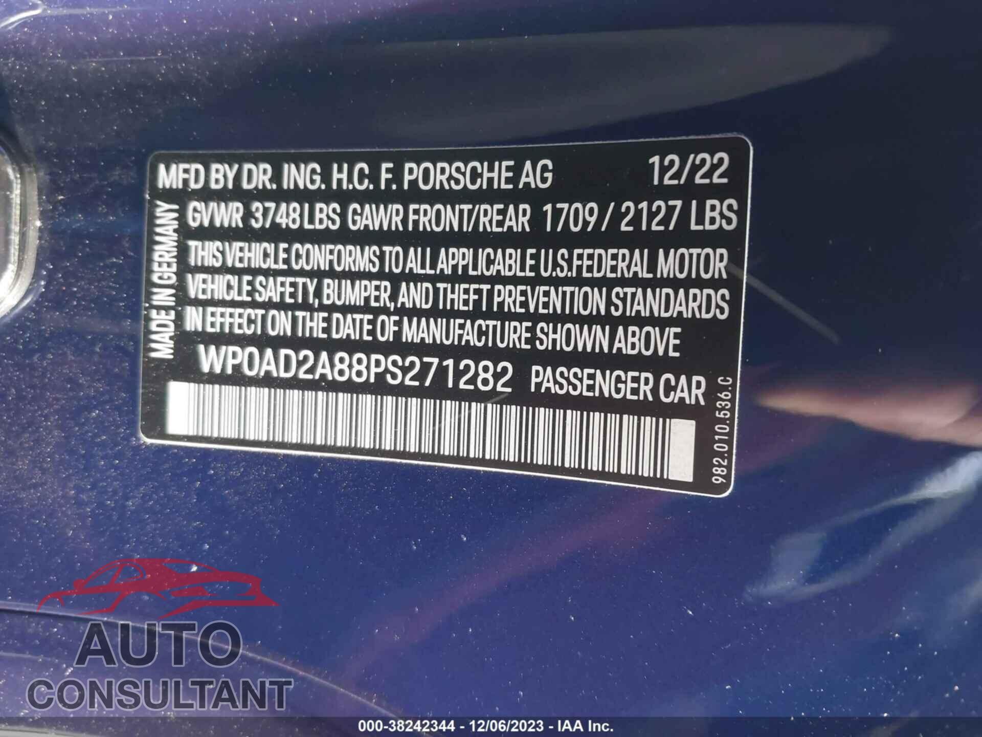 PORSCHE 718 CAYMAN 2023 - WP0AD2A88PS271282