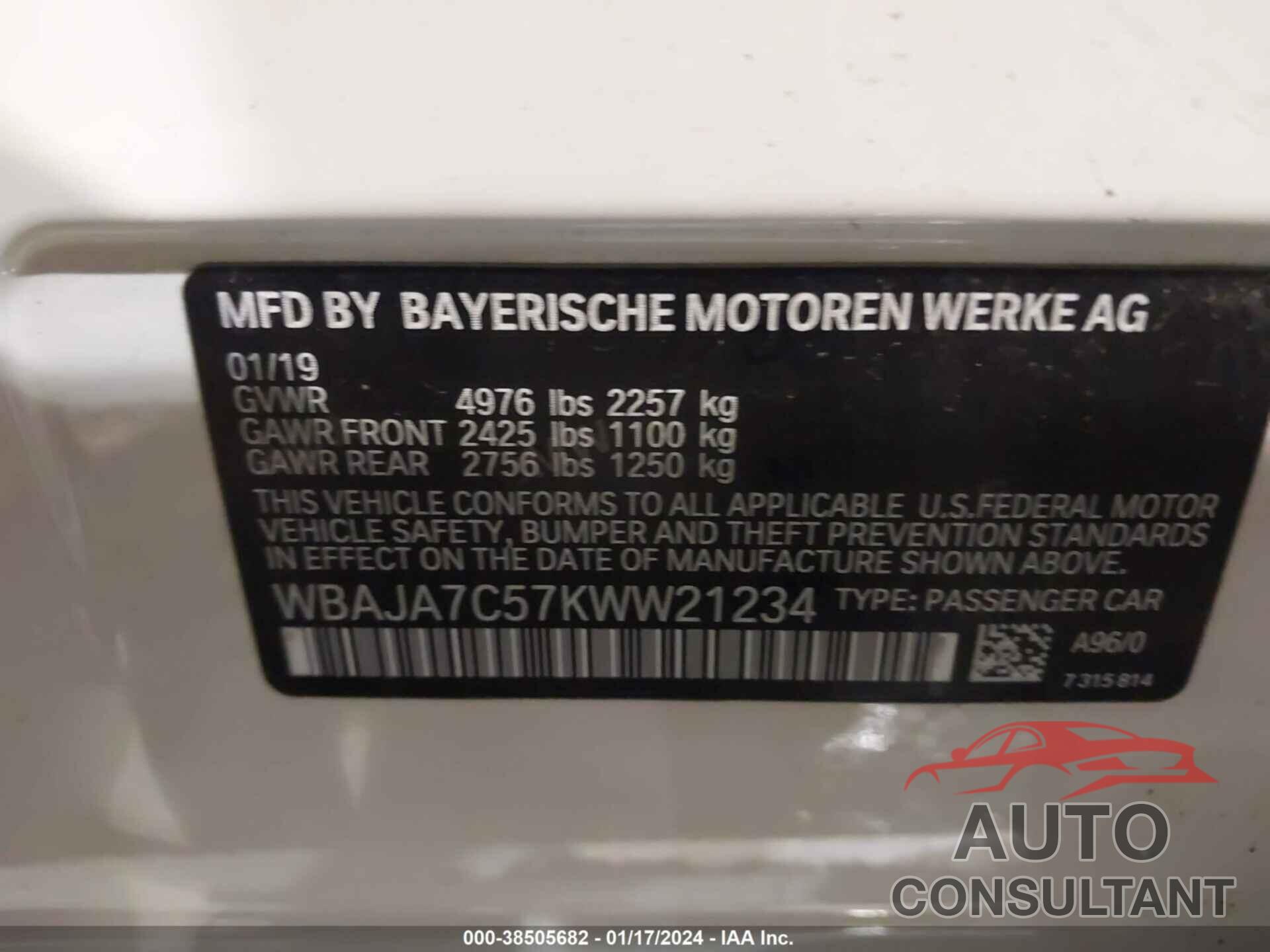 BMW 530I 2019 - WBAJA7C57KWW21234