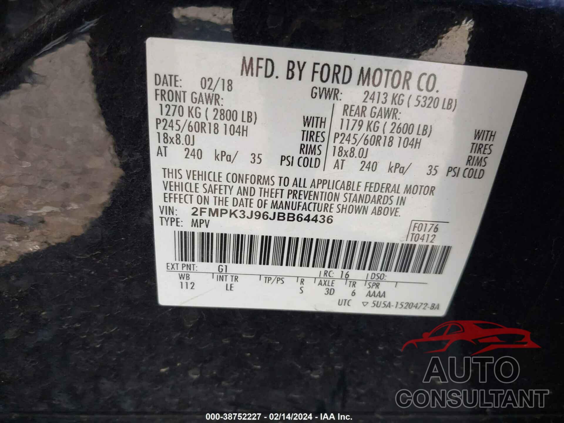 FORD EDGE 2018 - 2FMPK3J96JBB64436