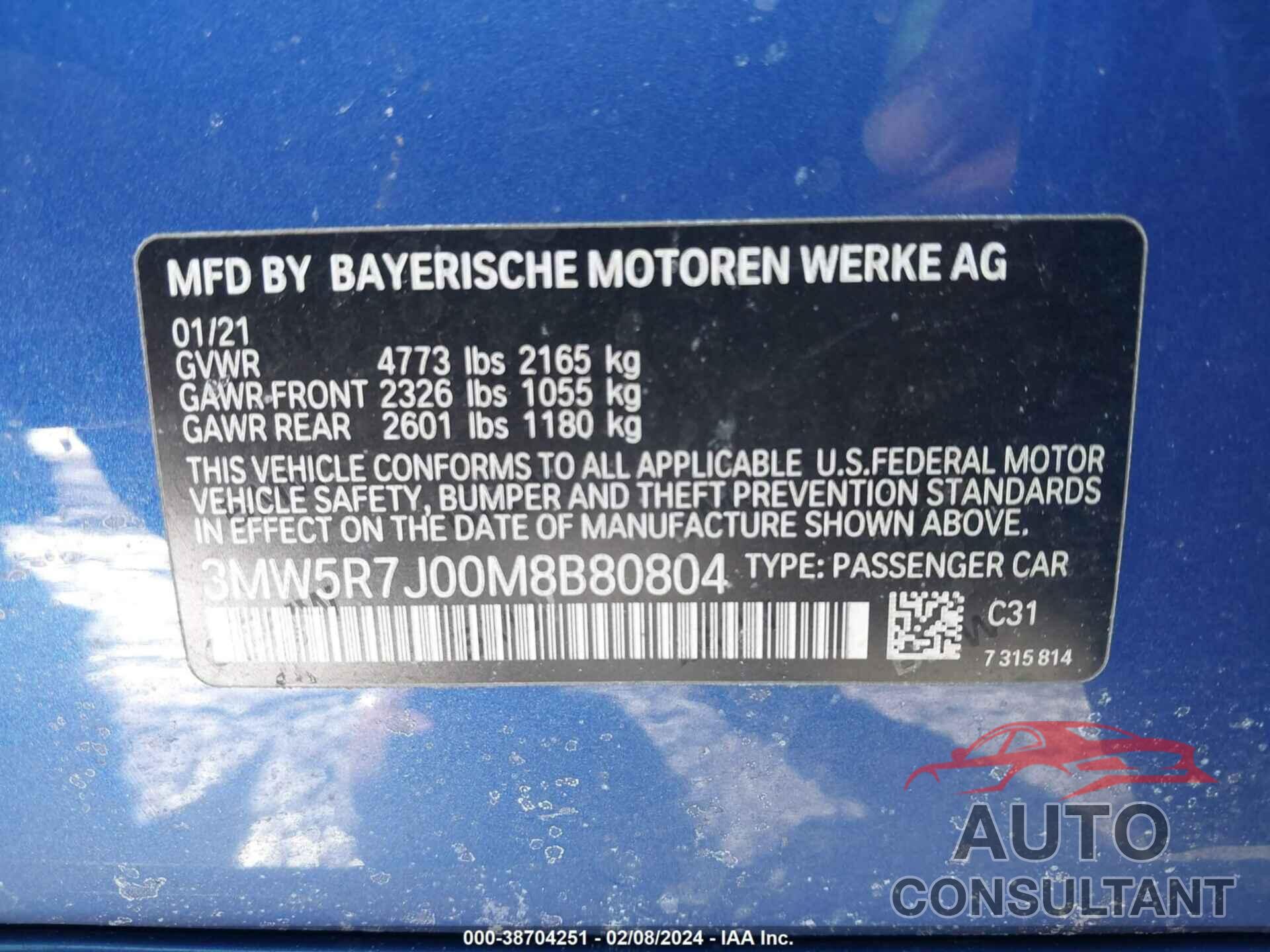BMW 330XI 2021 - 3MW5R7J00M8B80804