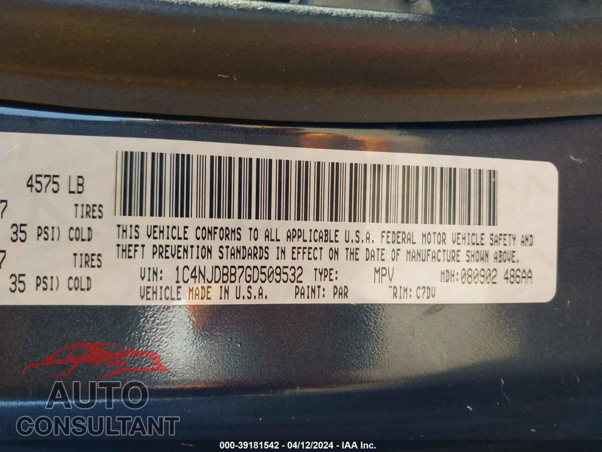 JEEP COMPASS 2016 - 1C4NJDBB7GD509532