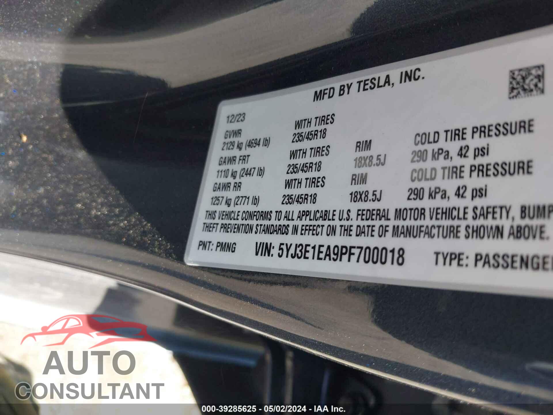 TESLA MODEL 3 2023 - 5YJ3E1EA9PF700018
