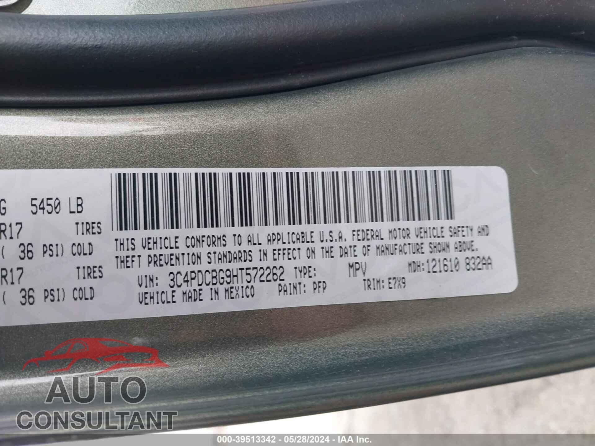 DODGE JOURNEY 2017 - 3C4PDCBG9HT572262