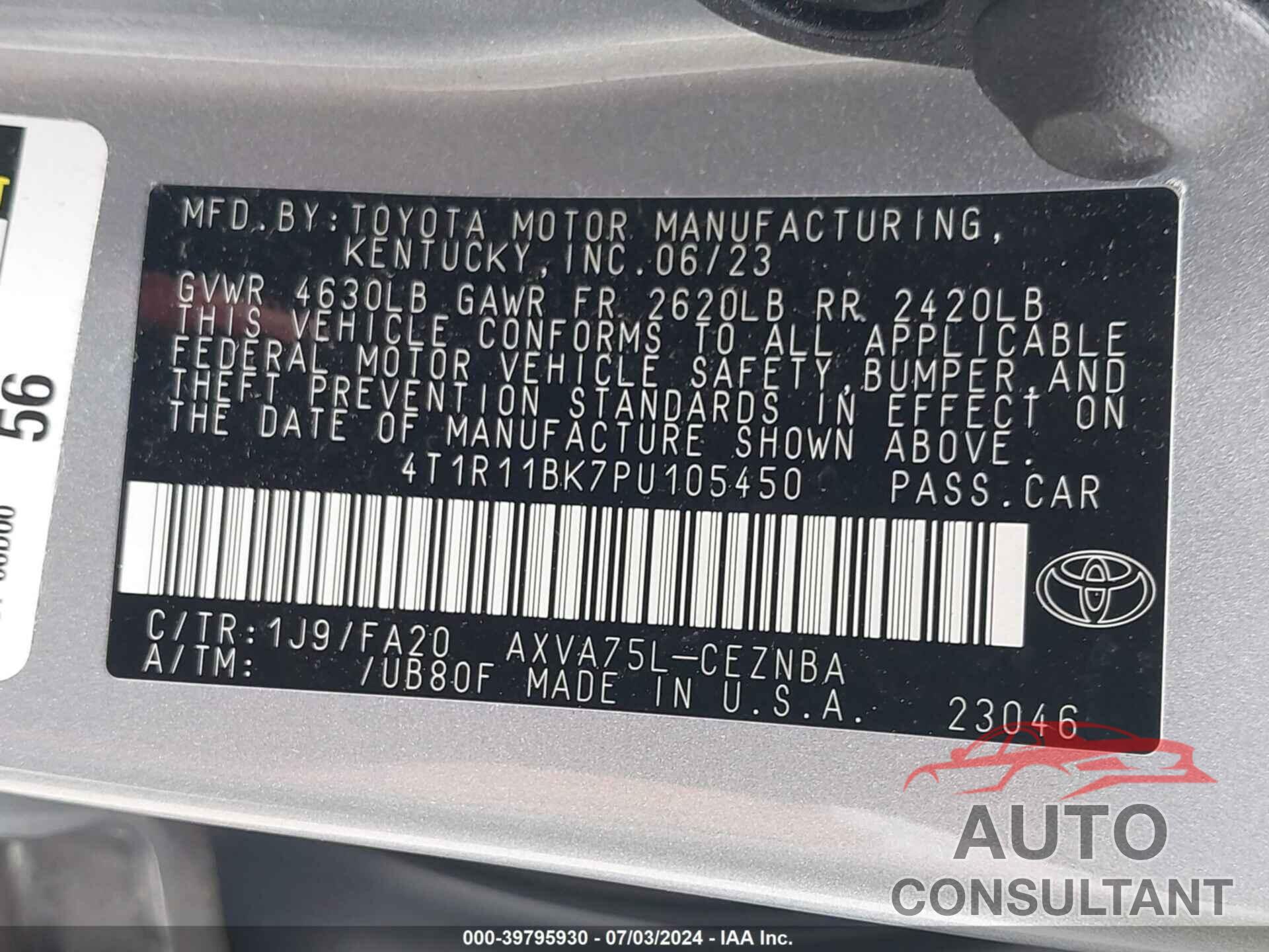 TOYOTA CAMRY 2023 - 4T1R11BK7PU105450