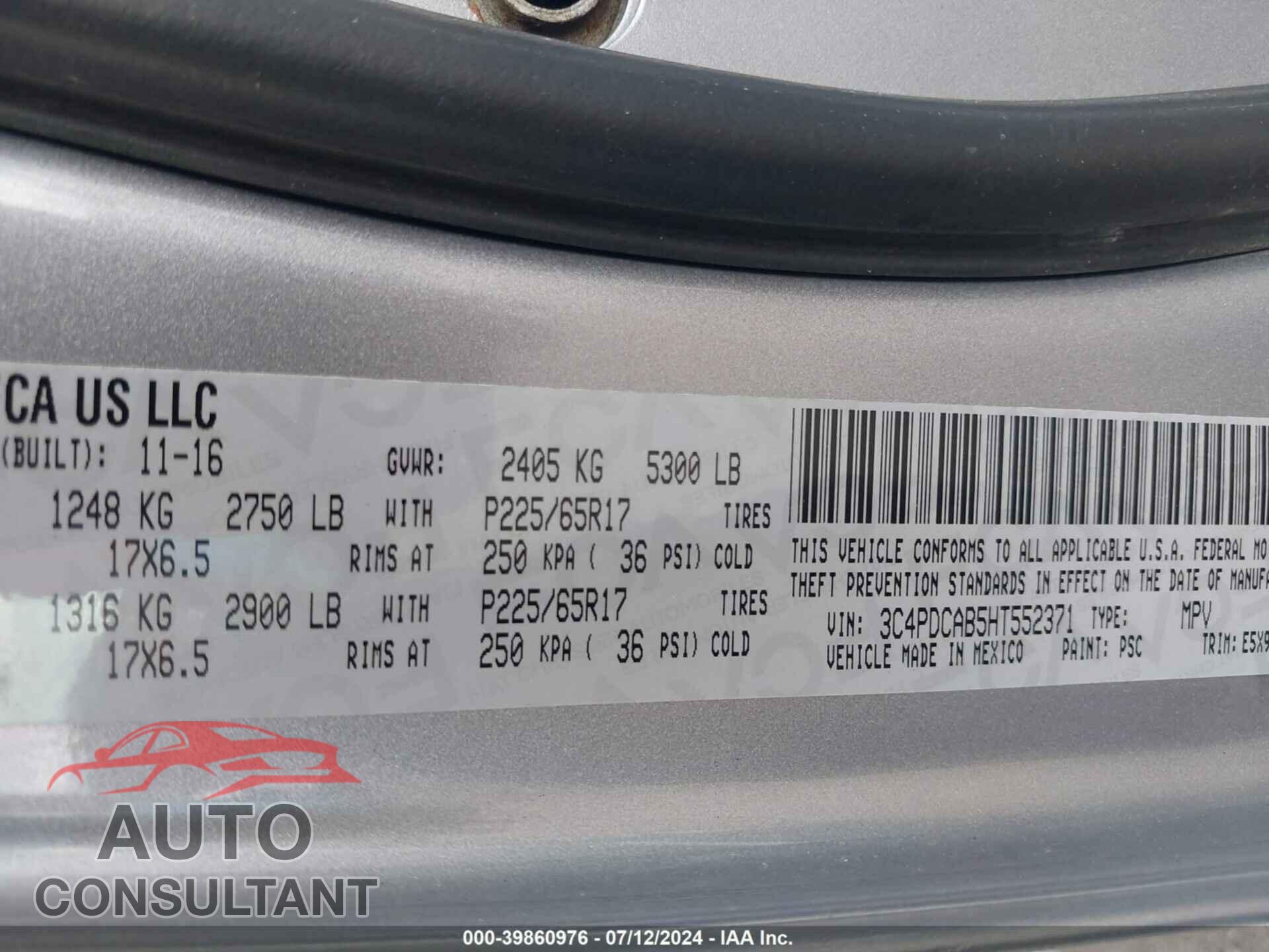 DODGE JOURNEY 2017 - 3C4PDCAB5HT552371