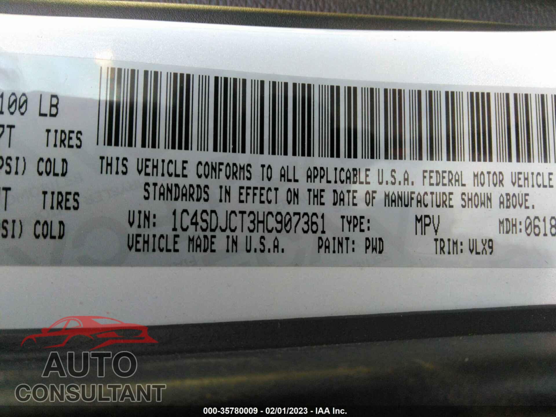 DODGE DURANGO 2017 - 1C4SDJCT3HC907361