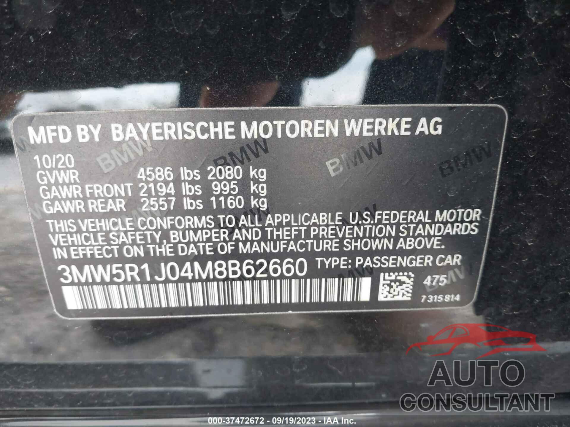 BMW 330I 2021 - 3MW5R1J04M8B62660