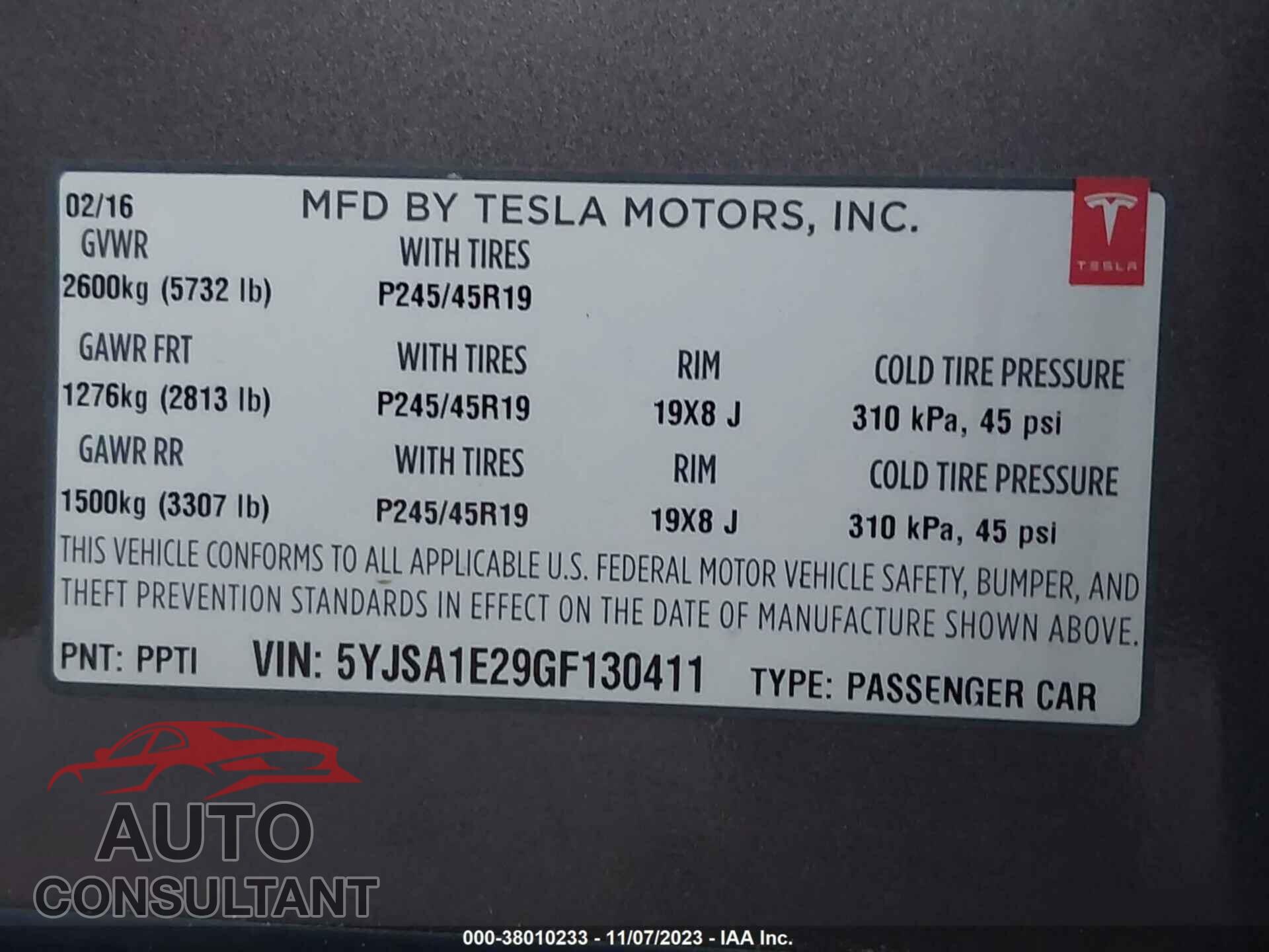 TESLA MODEL S 2016 - 5YJSA1E29GF130411