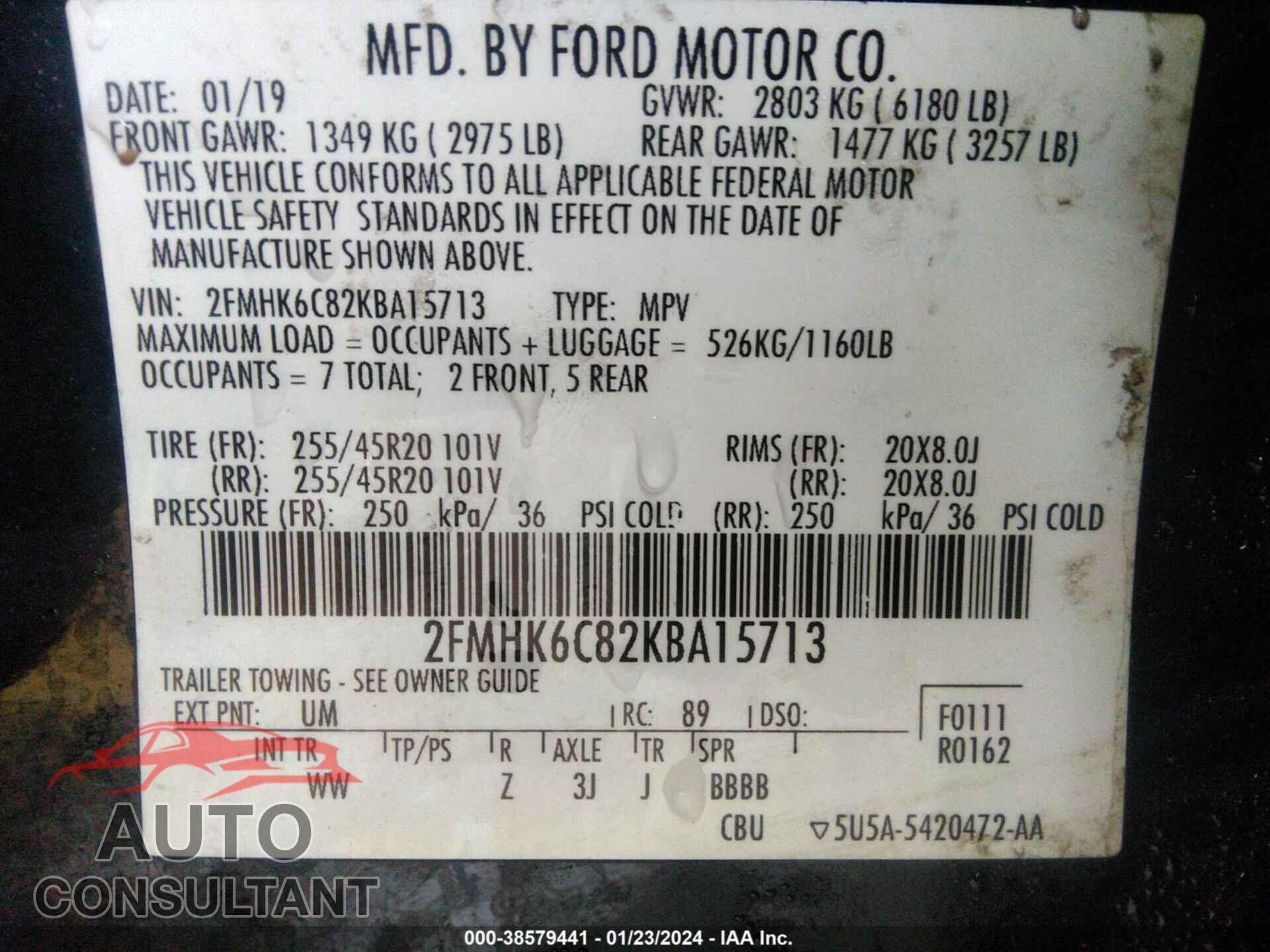 FORD FLEX 2019 - 2FMHK6C82KBA15713