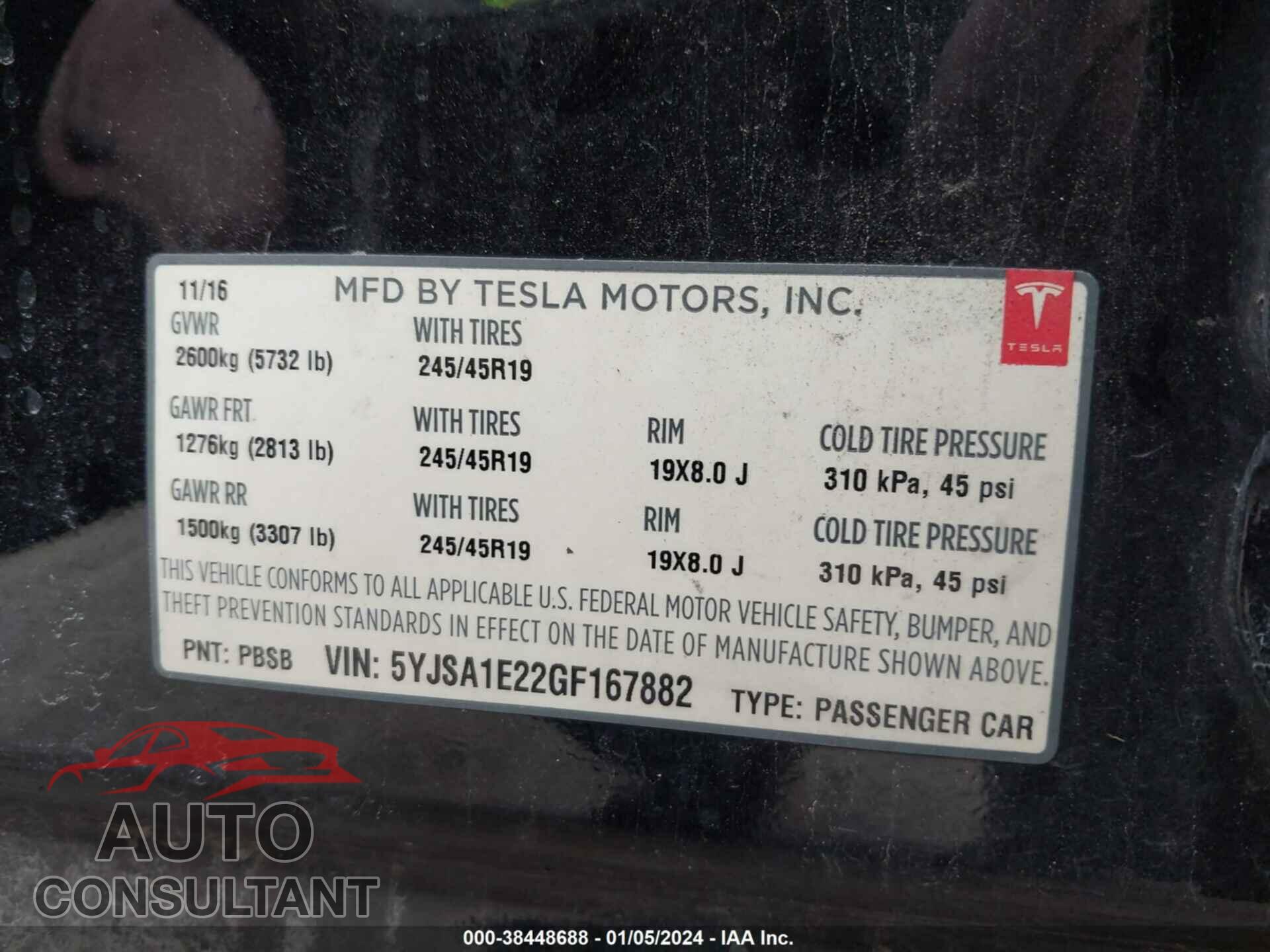 TESLA MODEL S 2016 - 5YJSA1E22GF167882