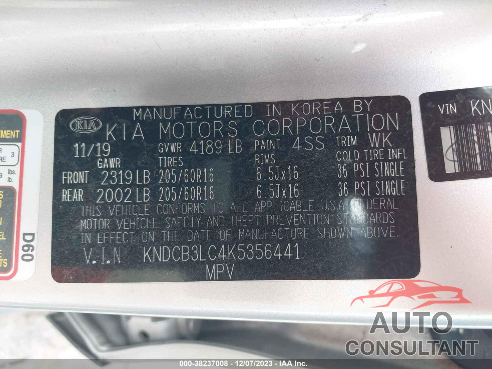 KIA NIRO 2019 - KNDCB3LC4K5356441