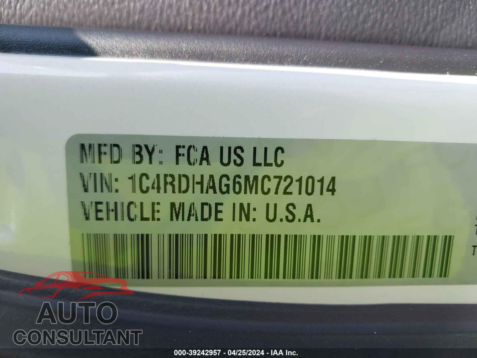 DODGE DURANGO 2021 - 1C4RDHAG6MC721014