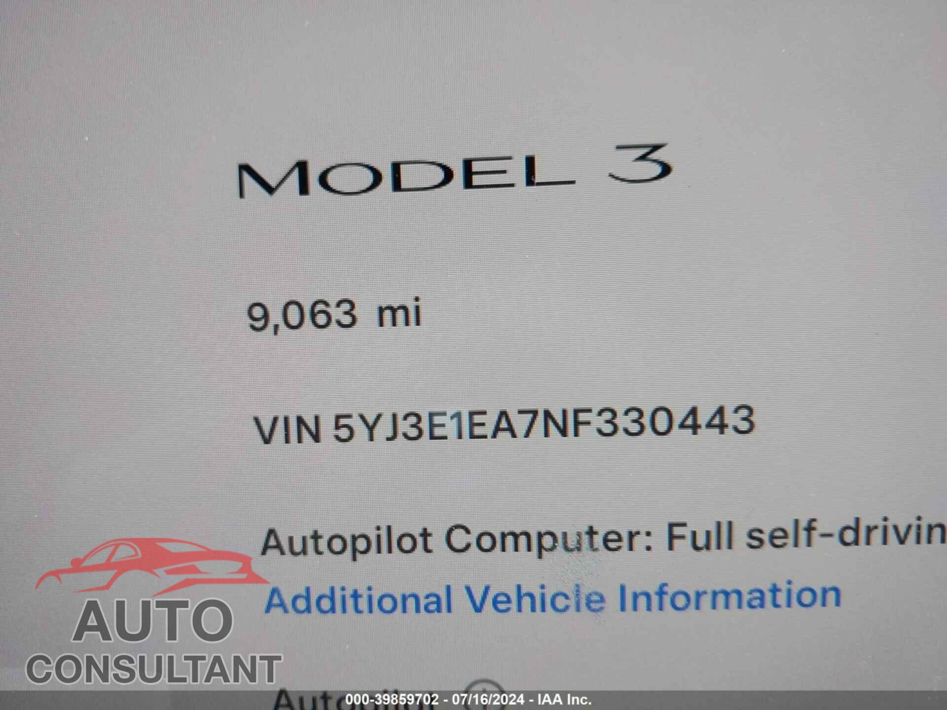 TESLA MODEL 3 2022 - 5YJ3E1EA7NF330443