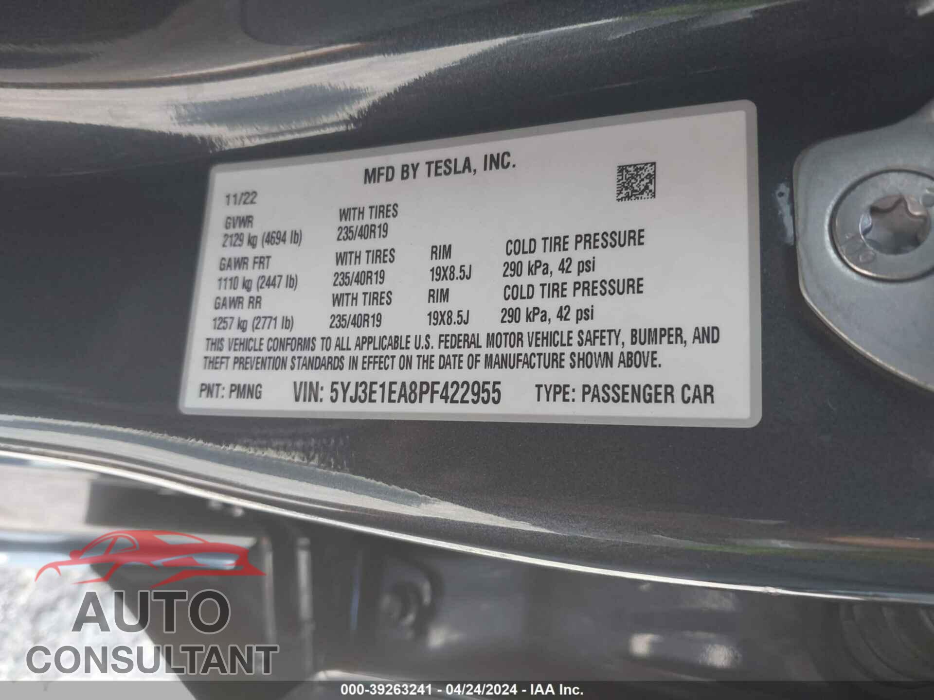 TESLA MODEL 3 2023 - 5YJ3E1EA8PF422955