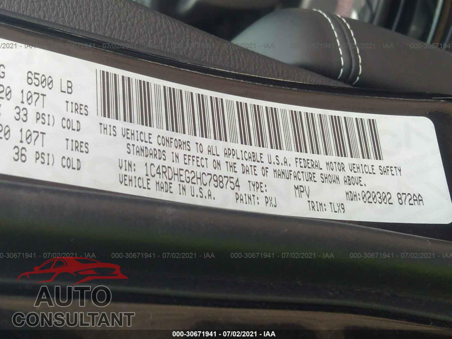 DODGE DURANGO 2017 - 1C4RDHEG2HC798754