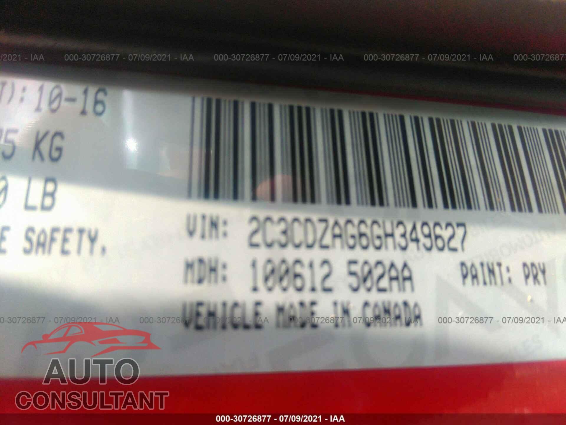 DODGE CHALLENGER 2016 - 2C3CDZAG6GH349627