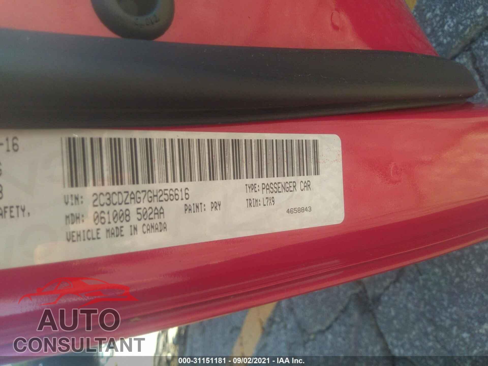 DODGE CHALLENGER 2016 - 2C3CDZAG7GH256616