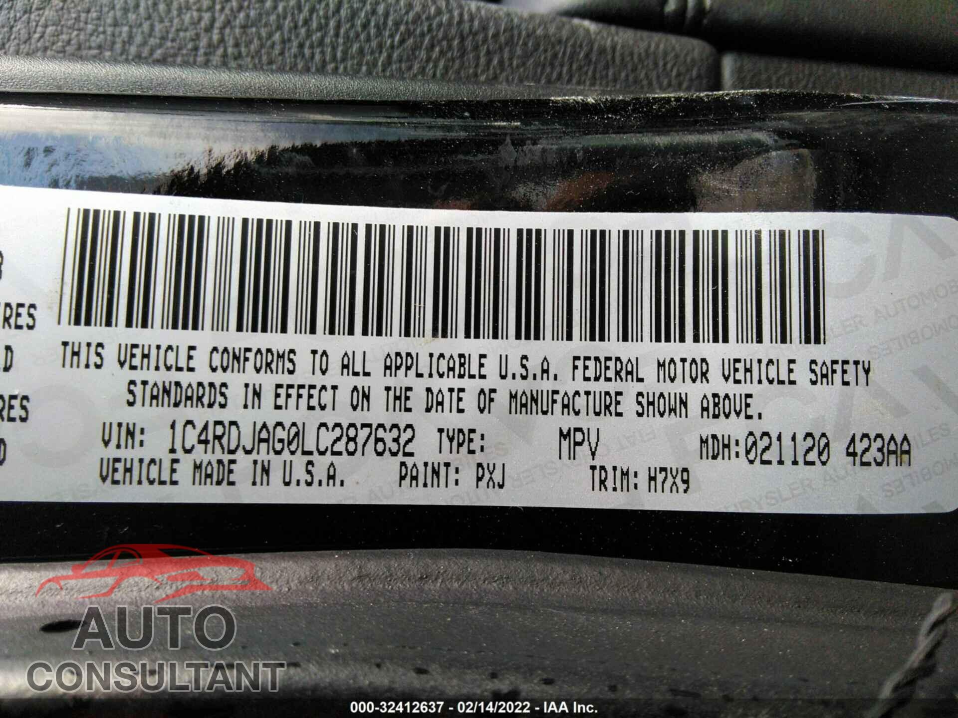 DODGE DURANGO 2020 - 1C4RDJAG0LC287632