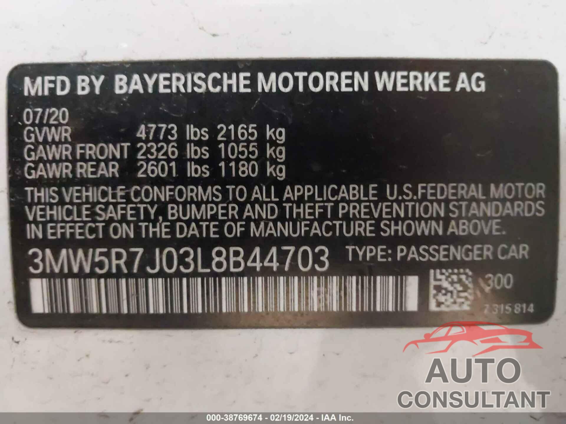 BMW 330I 2020 - 3MW5R7J03L8B44703