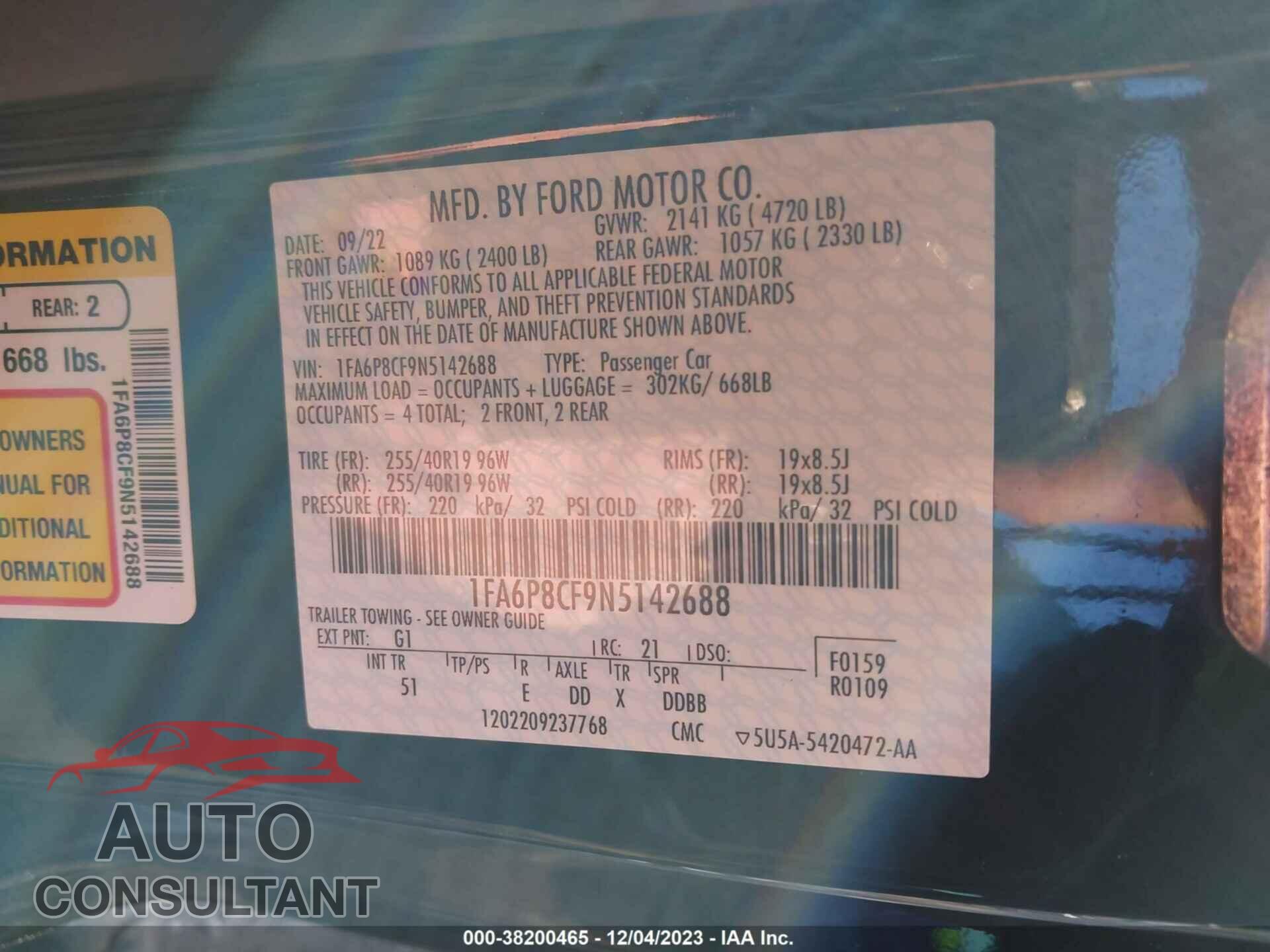 FORD MUSTANG 2022 - 1FA6P8CF9N5142688