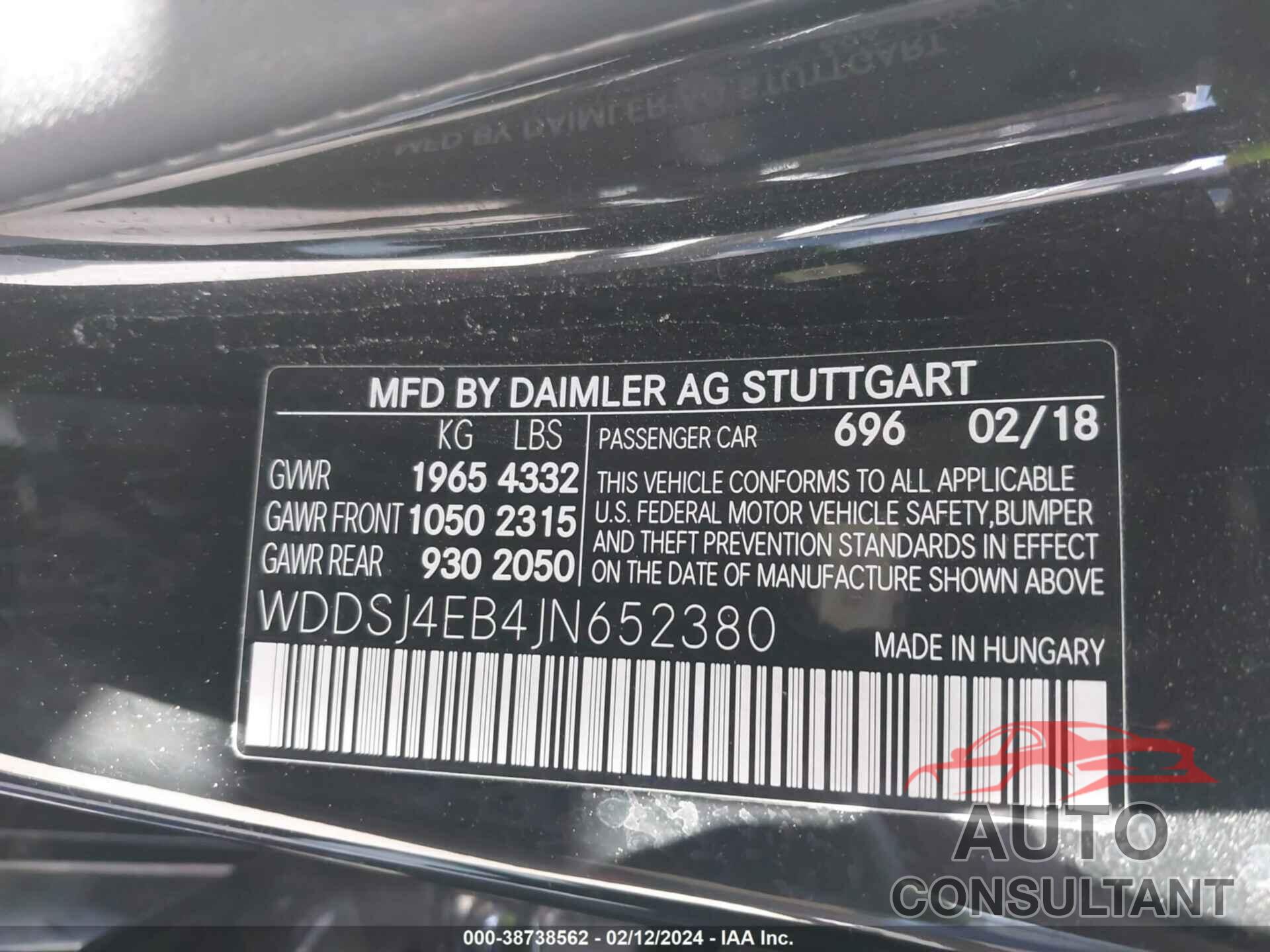 MERCEDES-BENZ CLA 250 2018 - WDDSJ4EB4JN652380