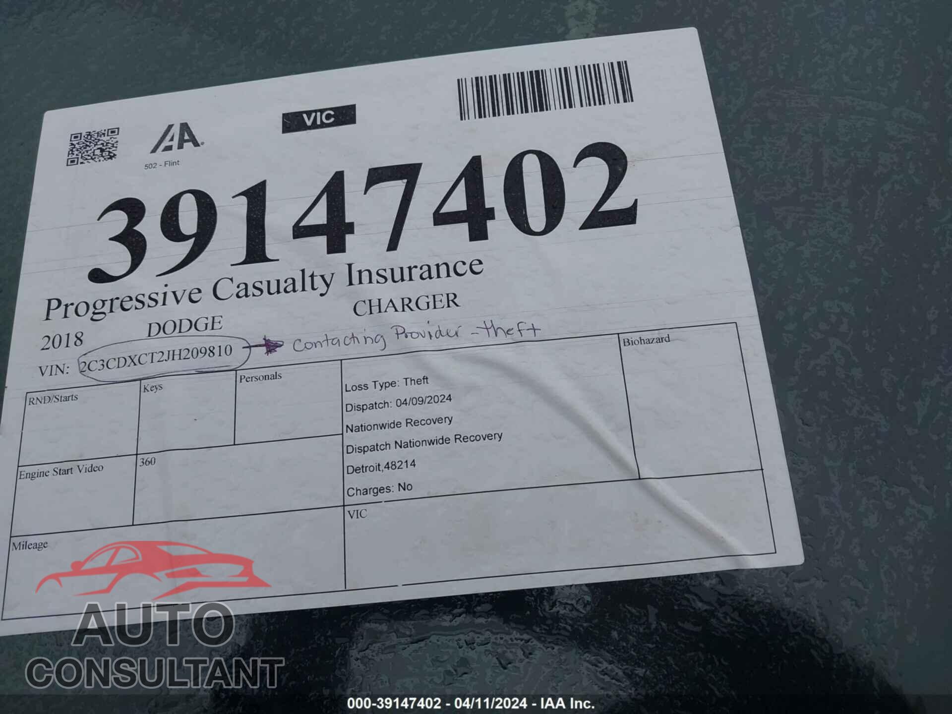 DODGE CHARGER 2018 - 2C3CDXCT2JH209810