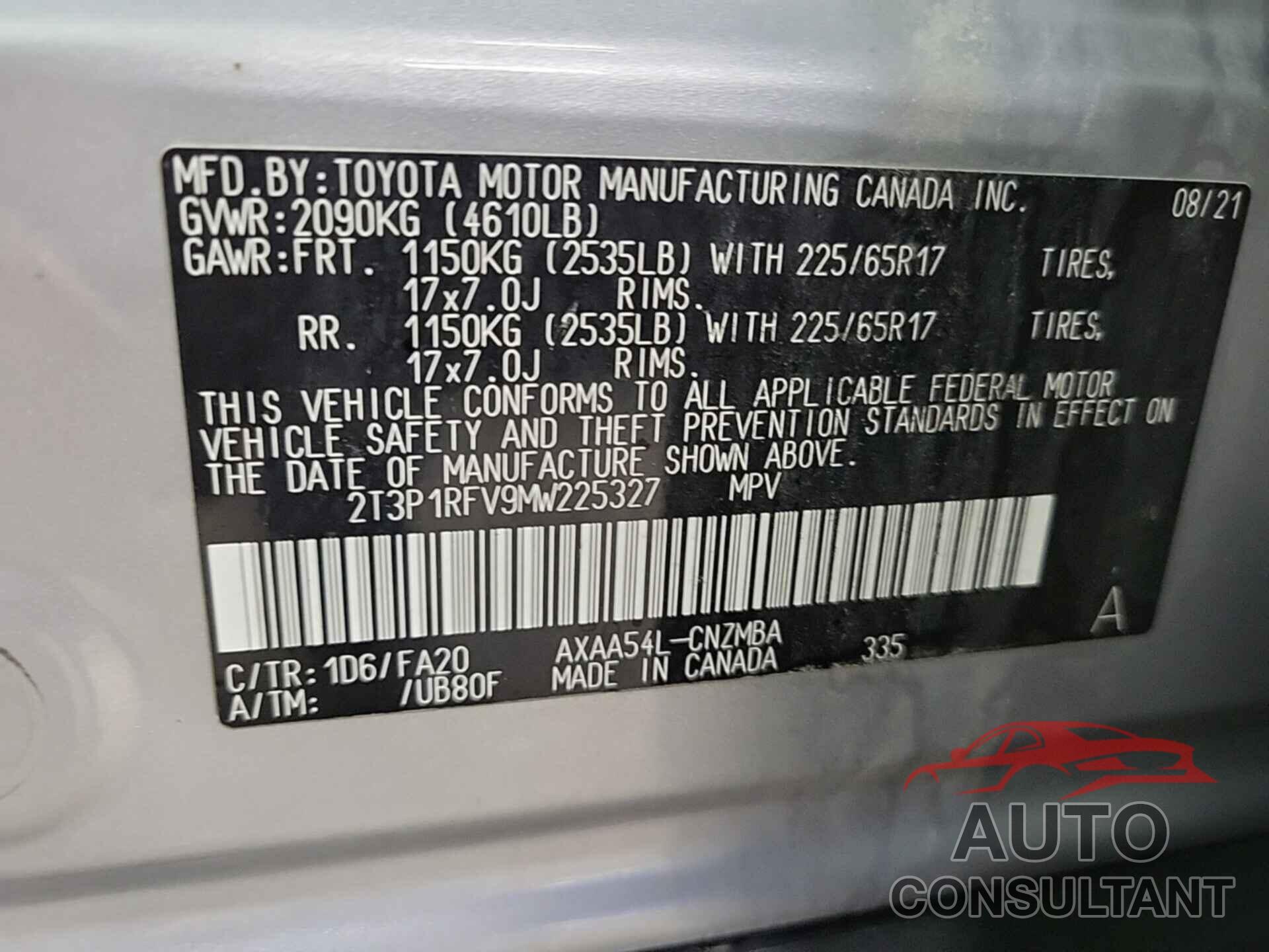 TOYOTA RAV4 2021 - 2T3P1RFV9MW225327