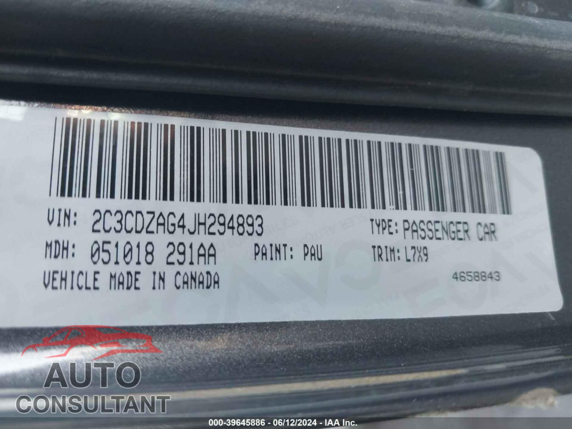 DODGE CHALLENGER 2018 - 2C3CDZAG4JH294893