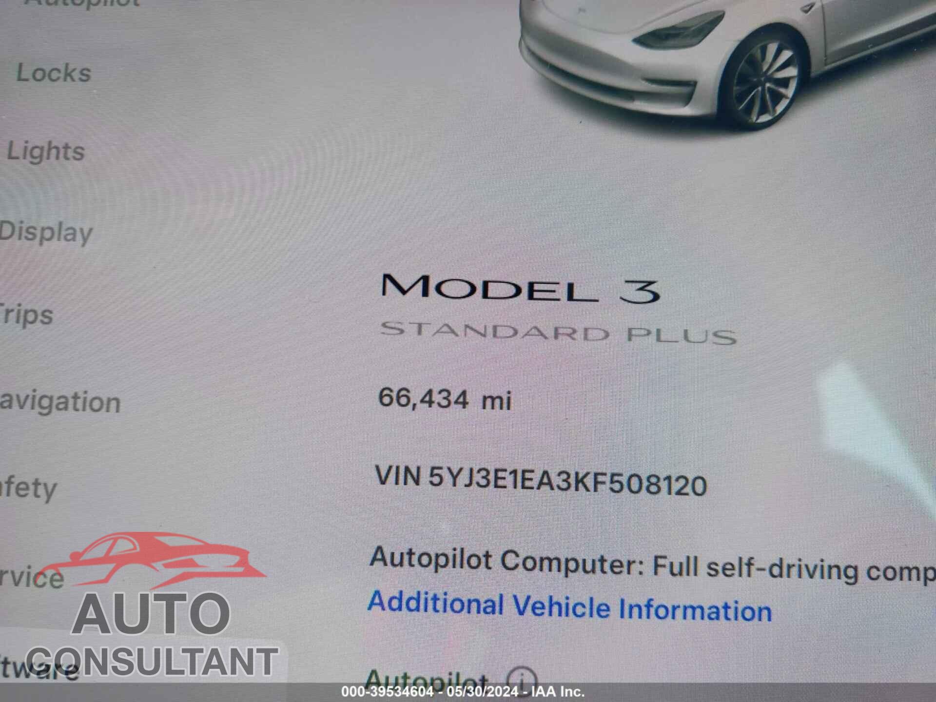 TESLA MODEL 3 2019 - 5YJ3E1EA3KF508120