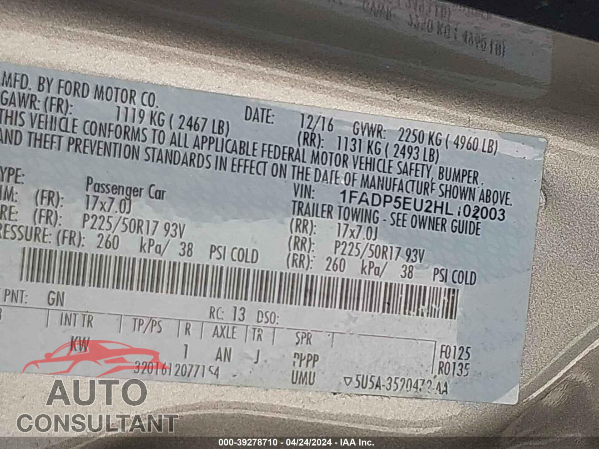 FORD C-MAX 2017 - 1FADP5EU2HL102003
