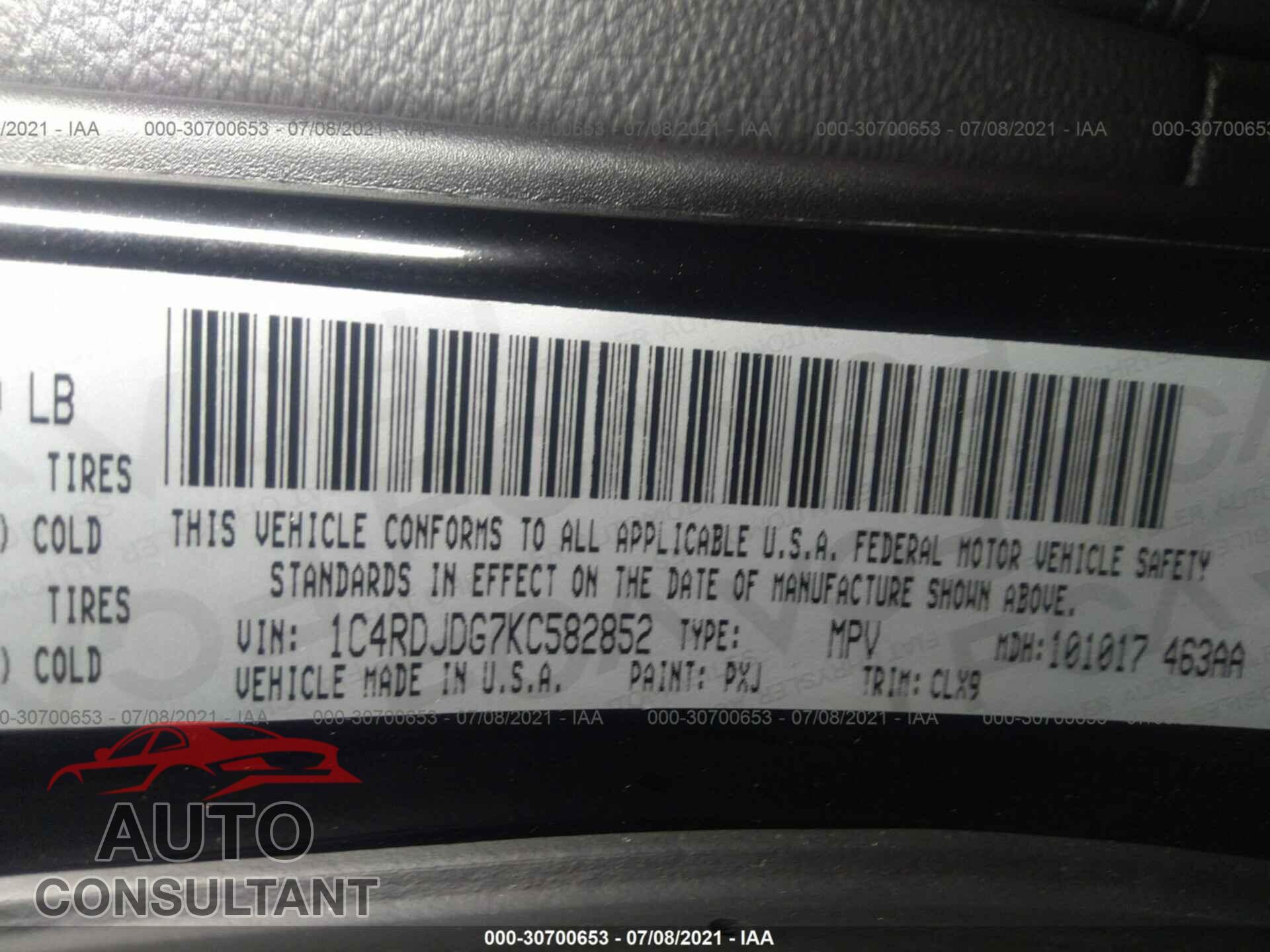 DODGE DURANGO 2019 - 1C4RDJDG7KC582852