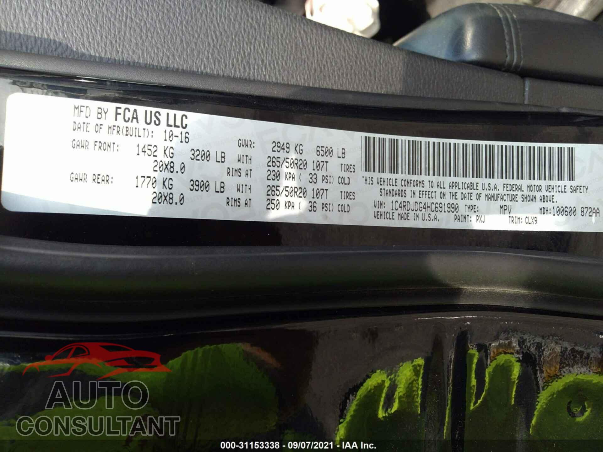 DODGE DURANGO 2017 - 1C4RDJDG4HC691990