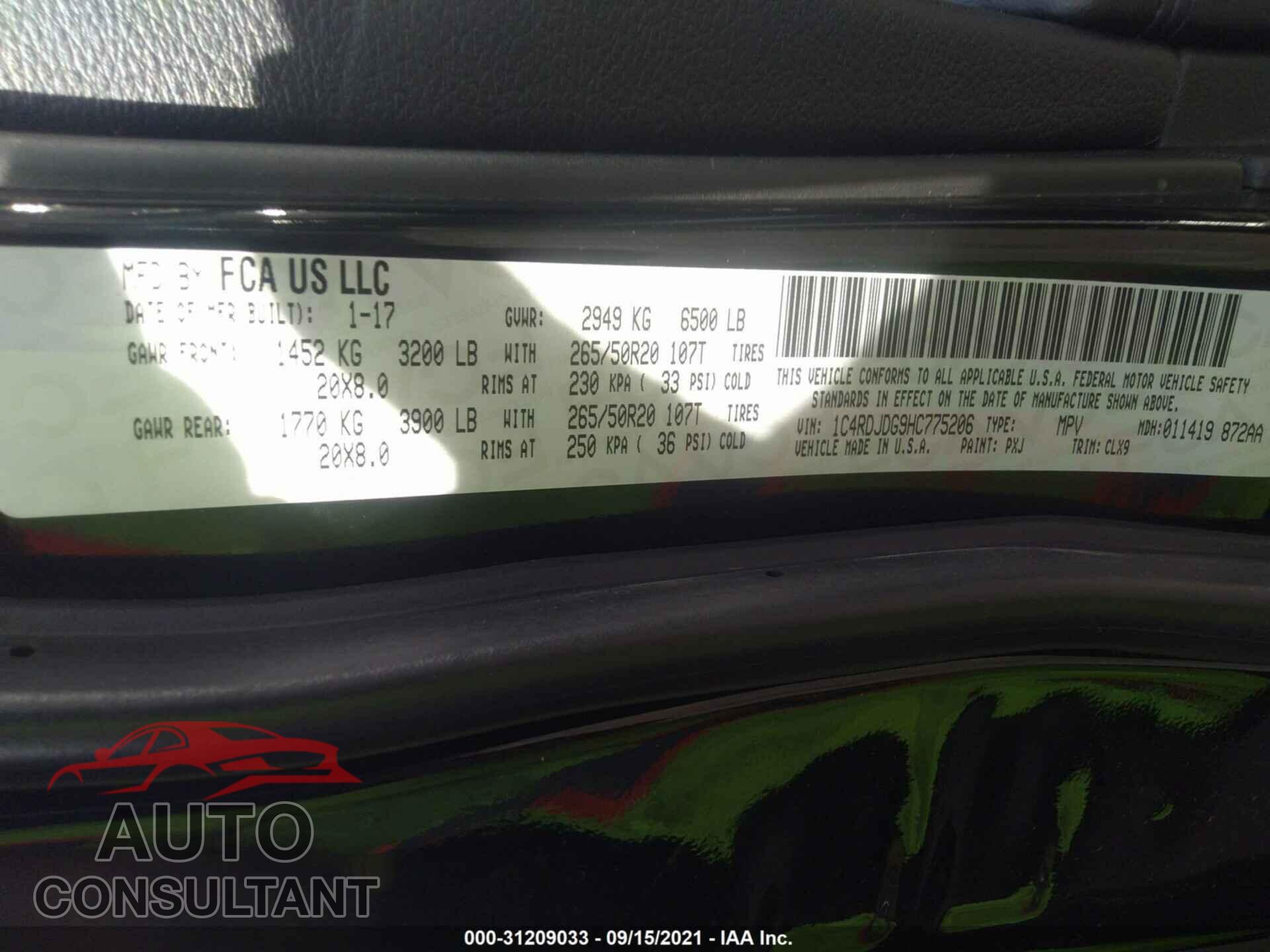 DODGE DURANGO 2017 - 1C4RDJDG9HC775206