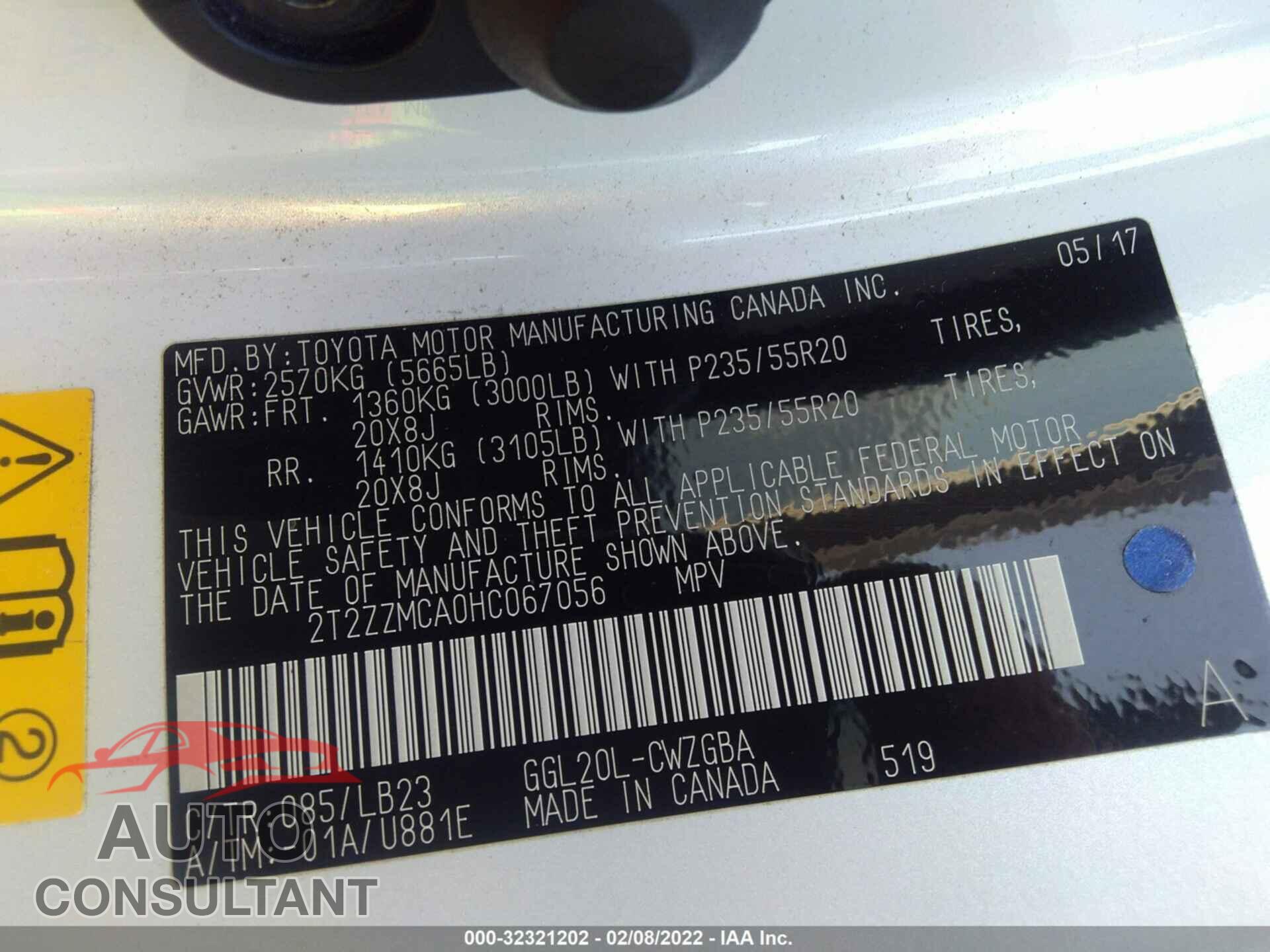 LEXUS RX 2017 - 2T2ZZMCA0HC067056