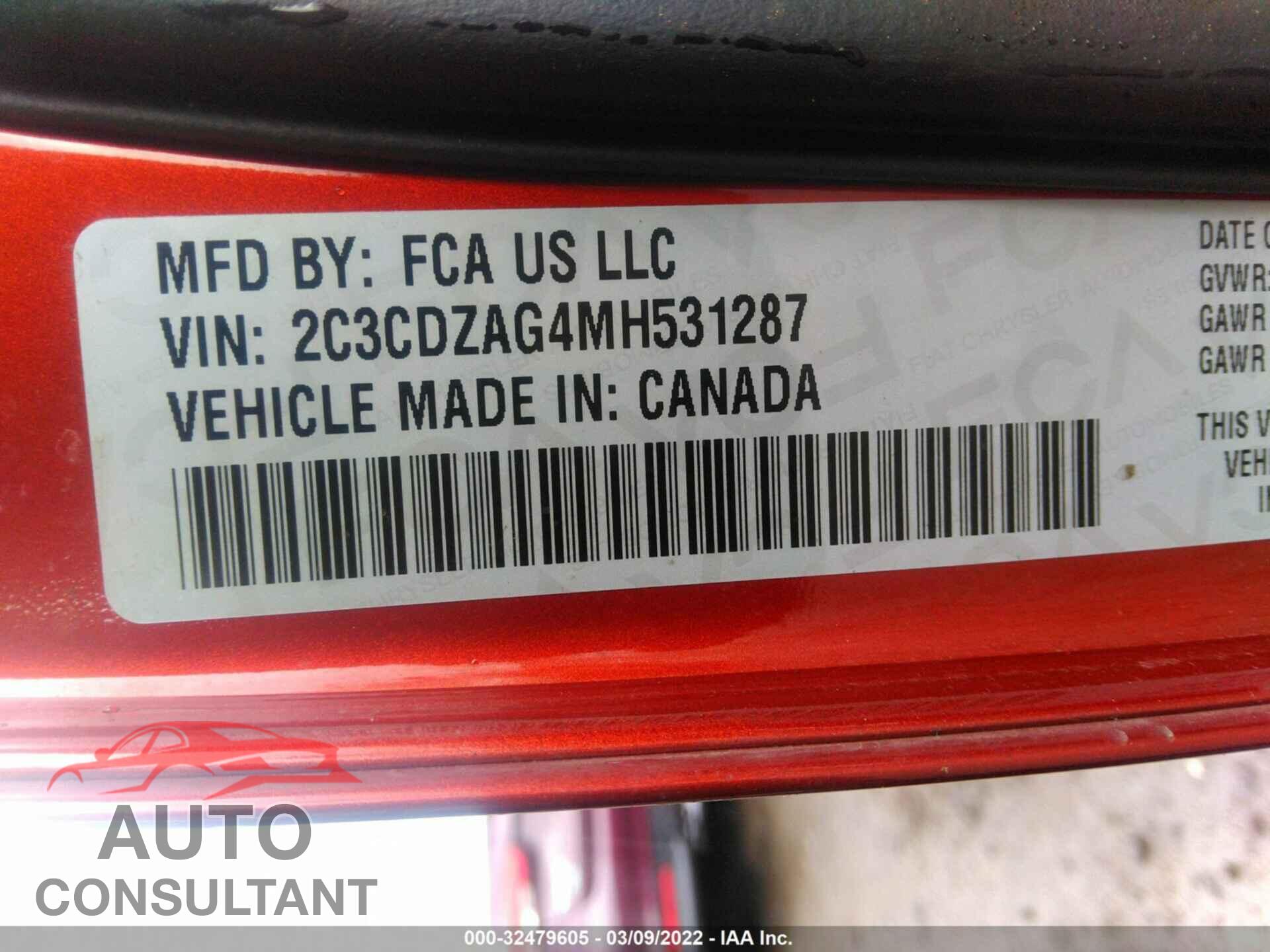 DODGE CHALLENGER 2021 - 2C3CDZAG4MH531287